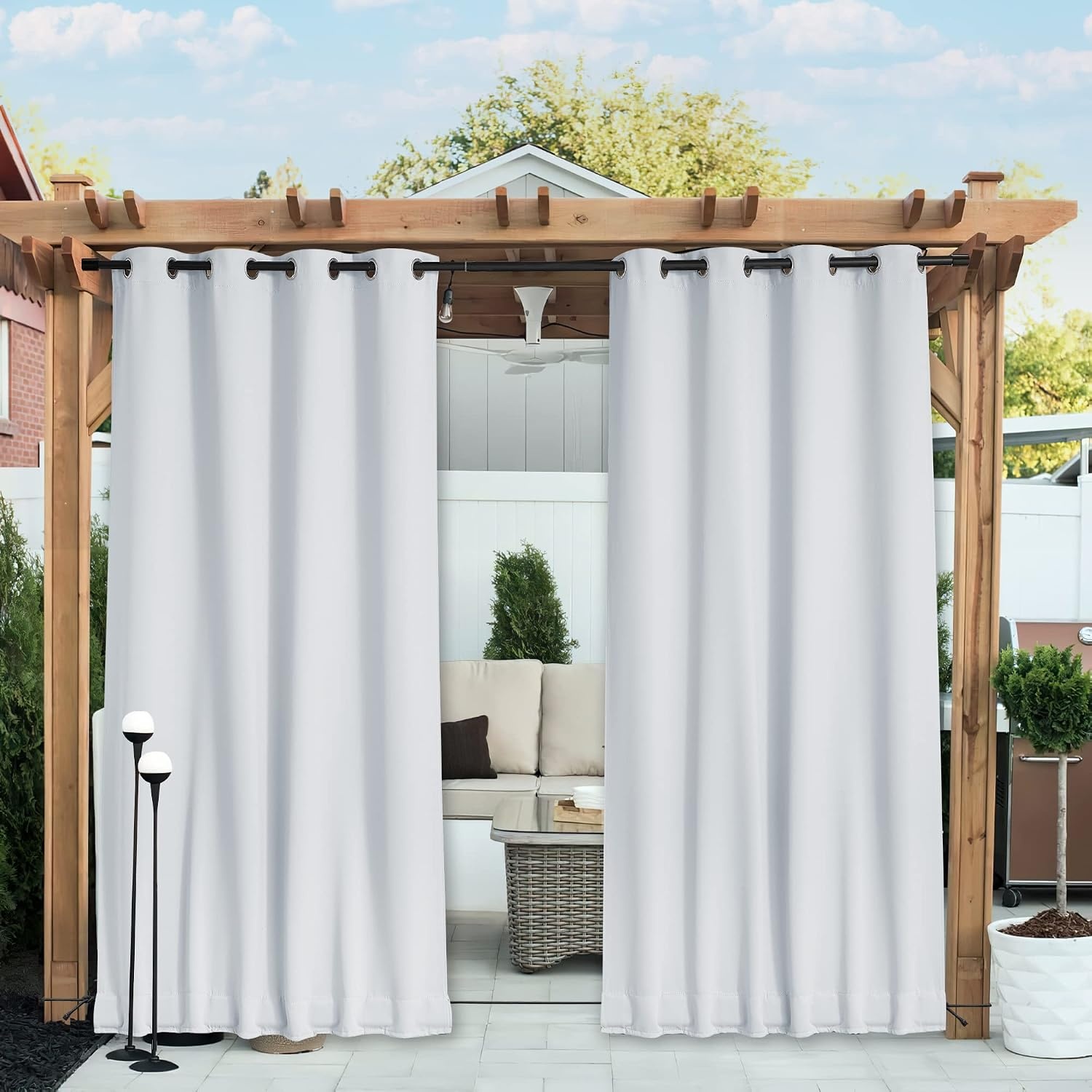 image:imageNICETOWN 2 PCs Waterproof Outdoor Curtains for Patio W52xL84 Biscotti BeigeGreyish White