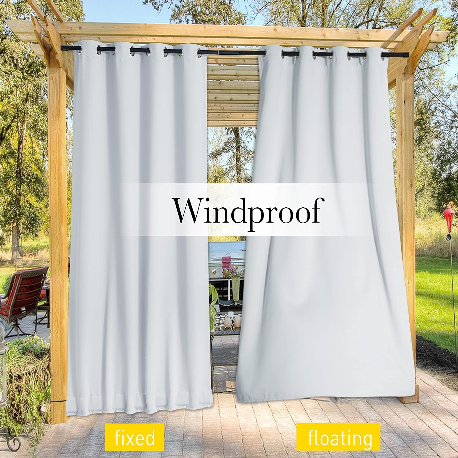 image:imageNICETOWN 2 PCs Waterproof Outdoor Curtains for Patio W52xL84 Biscotti BeigeGreyish White