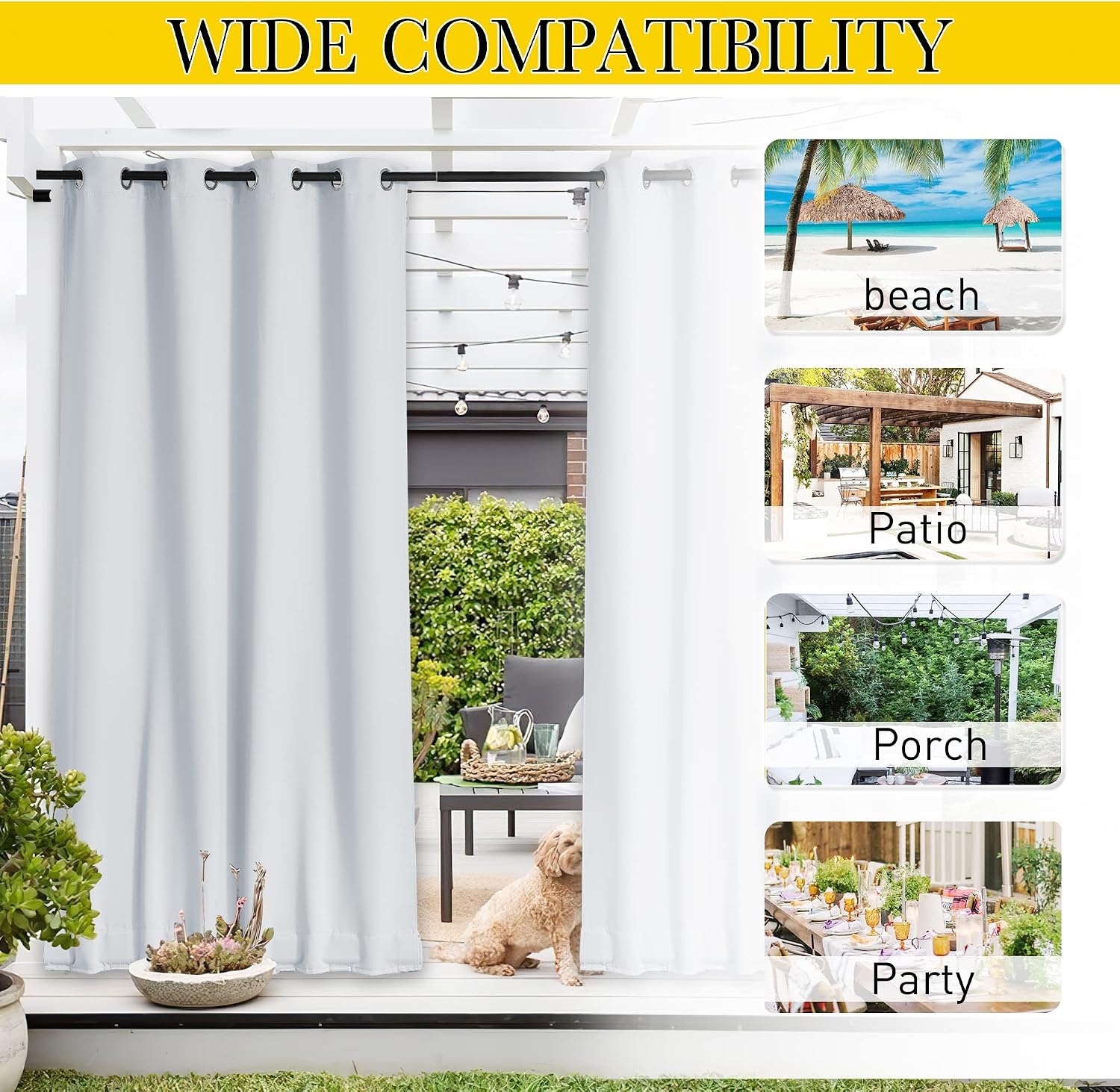 image:imageNICETOWN 2 PCs Waterproof Outdoor Curtains for Patio W52xL84 Biscotti BeigeGreyish White