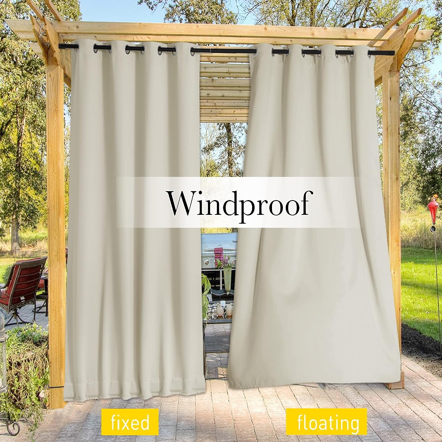 image:imageNICETOWN 2 PCs Waterproof Outdoor Curtains for Patio W52xL84 Biscotti BeigeLight Beige