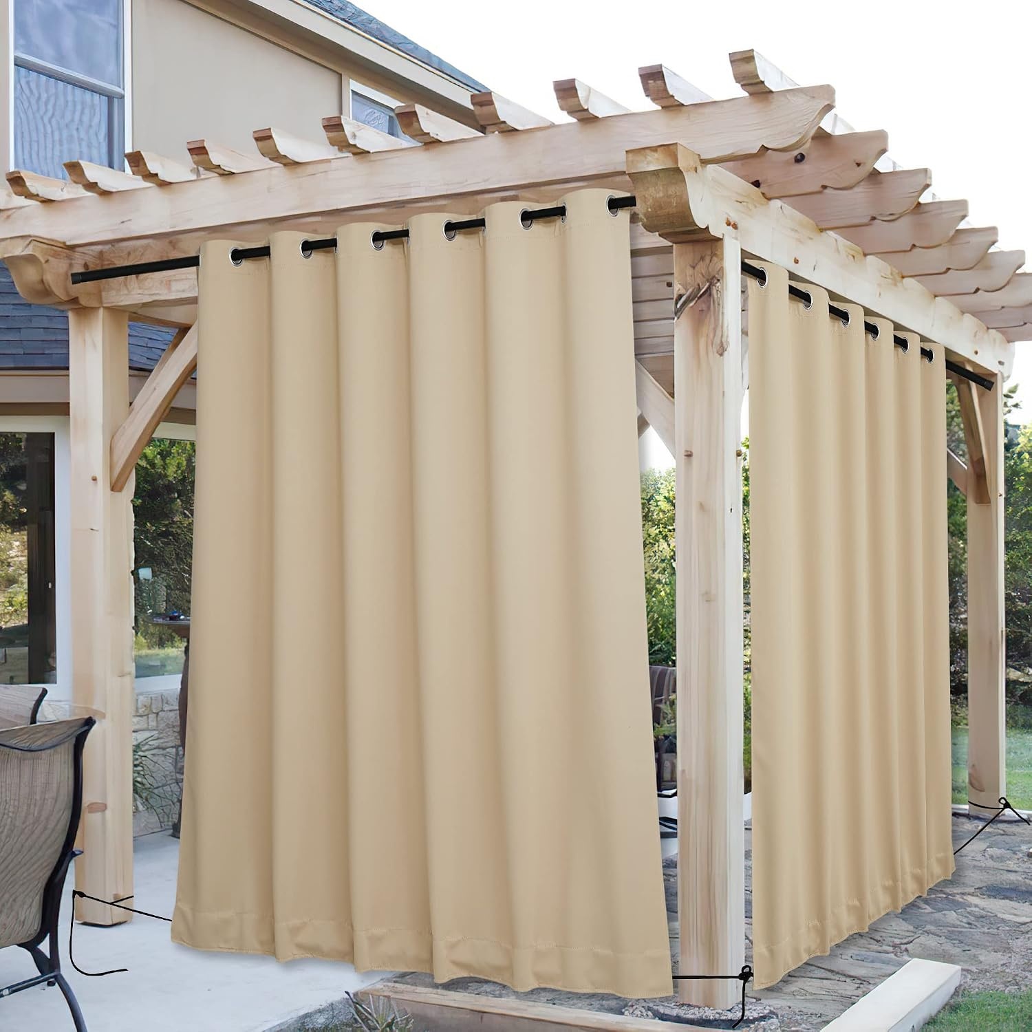 image:imageNICETOWN 2 PCs Waterproof Outdoor Curtains for Patio W52xL84 Biscotti BeigeLight Beige