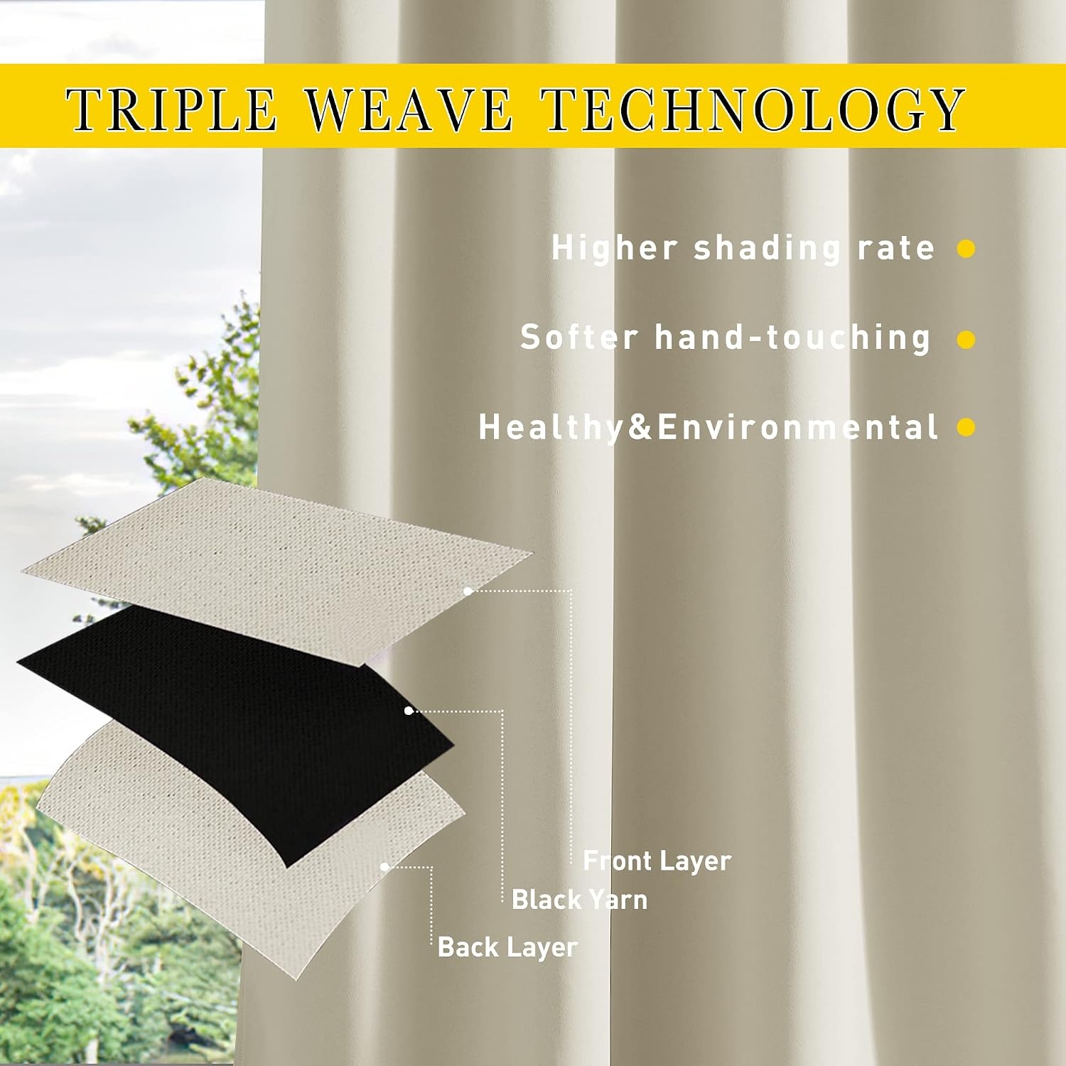 image:imageNICETOWN 2 PCs Waterproof Outdoor Curtains for Patio W52xL84 Biscotti BeigeLight Beige