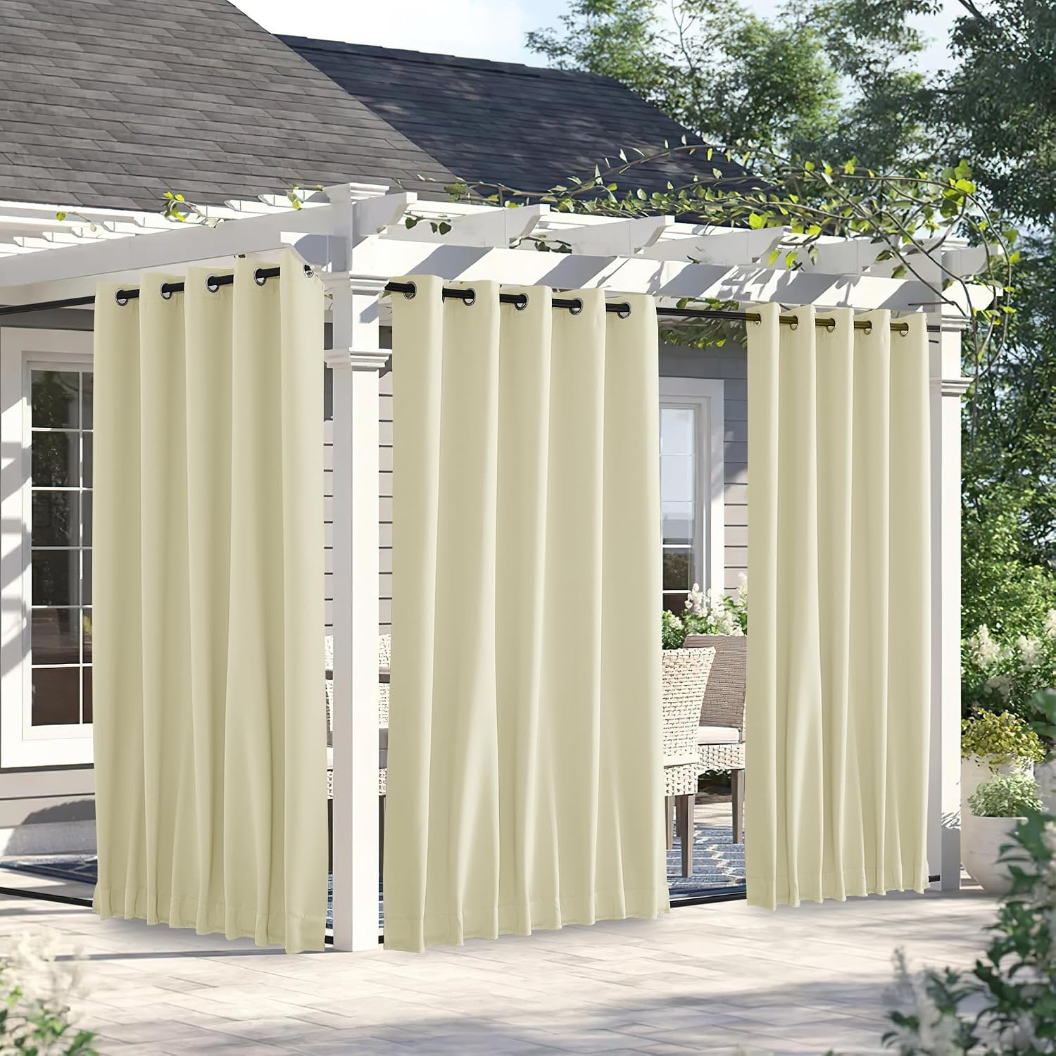 image:imageNICETOWN 2 PCs Waterproof Outdoor Curtains for Patio W52xL84 Biscotti BeigeLight Beige