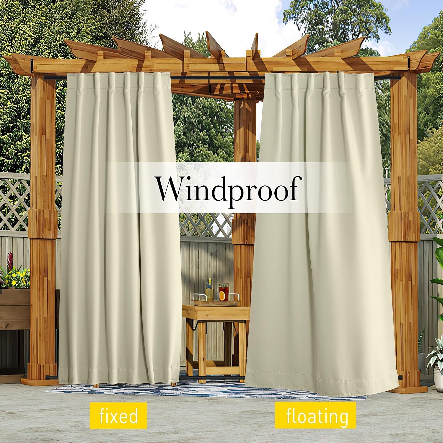 image:imageNICETOWN 2 PCs Waterproof Outdoor Curtains for Patio W52xL84 Biscotti BeigeLight Beige
