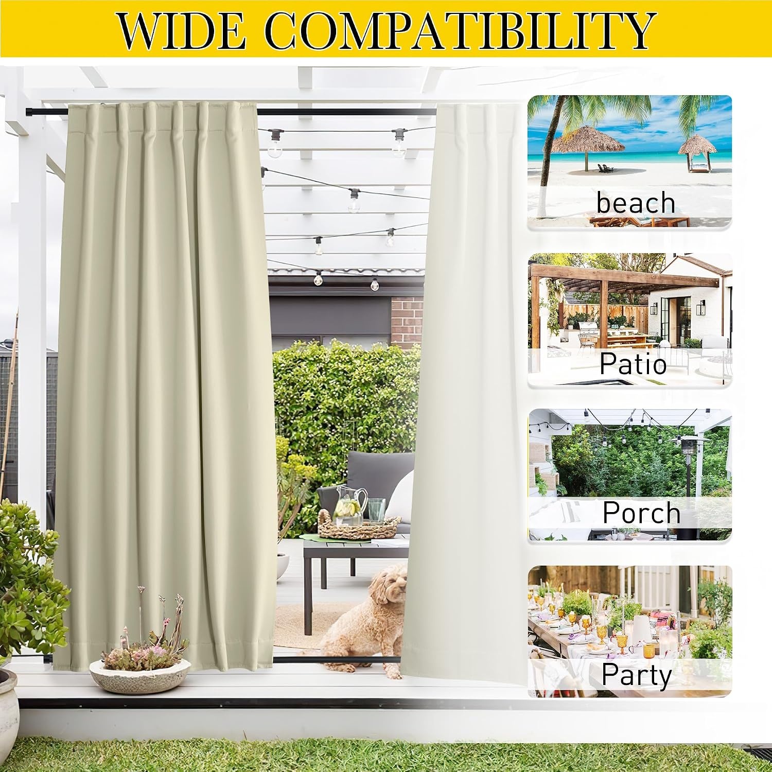 image:imageNICETOWN 2 PCs Waterproof Outdoor Curtains for Patio W52xL84 Biscotti BeigeLight Beige