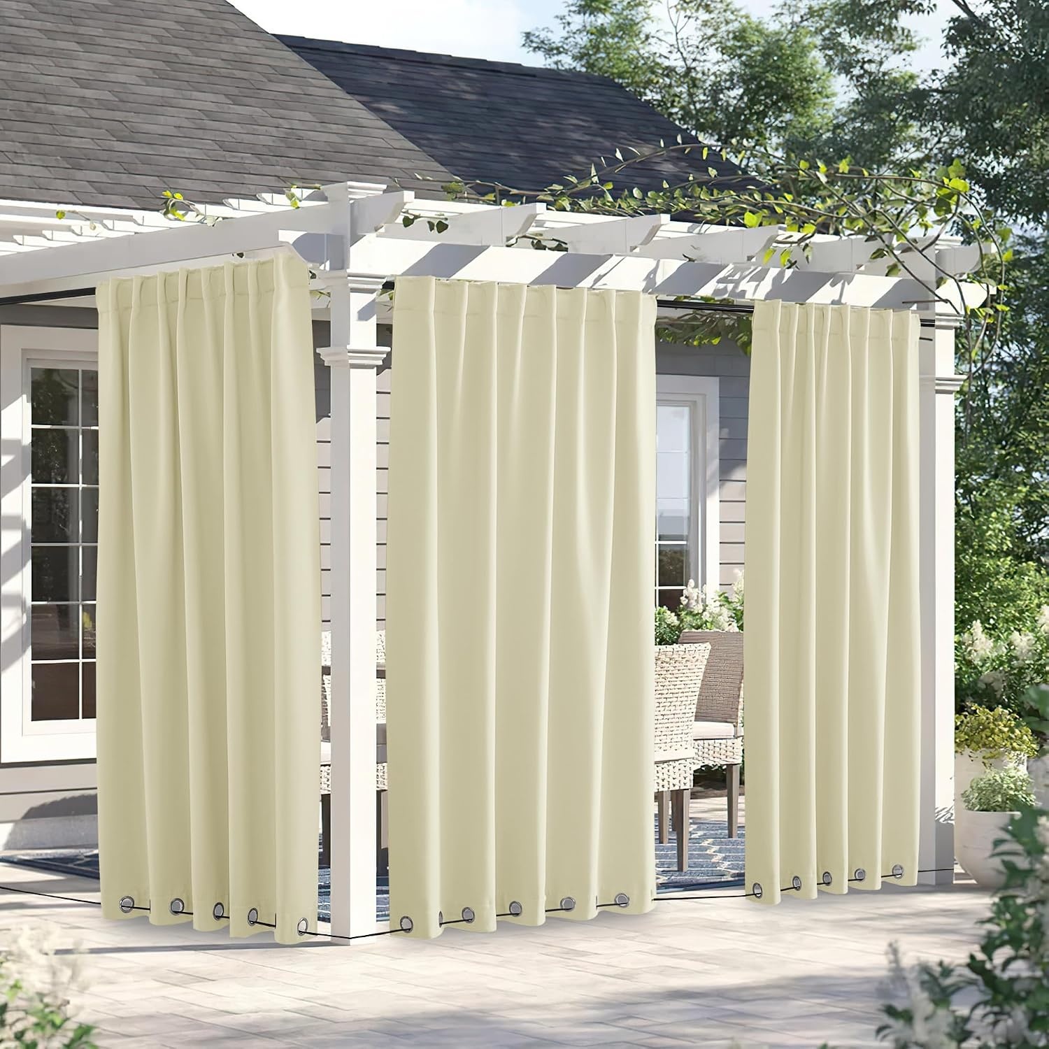image:imageNICETOWN 2 PCs Waterproof Outdoor Curtains for Patio W52xL84 Biscotti BeigeLight Beige