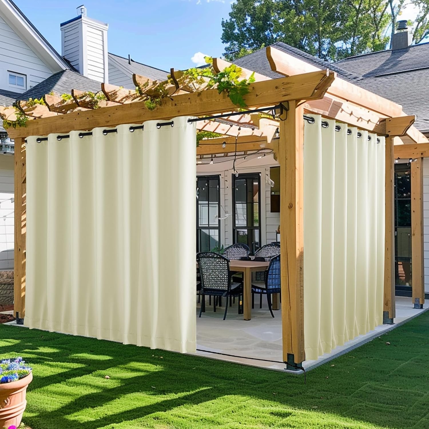 image:imageNICETOWN 2 PCs Waterproof Outdoor Curtains for Patio W52xL84 Biscotti BeigeLight Beige