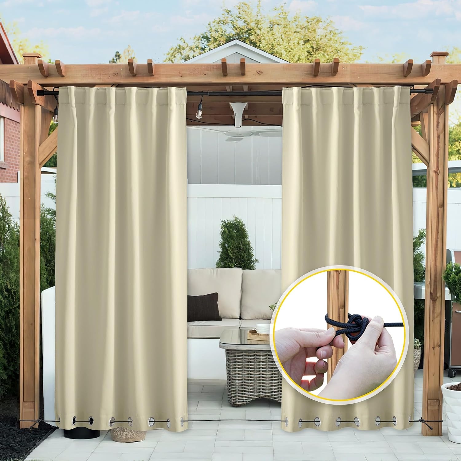 image:imageNICETOWN 2 PCs Waterproof Outdoor Curtains for Patio W52xL84 Biscotti BeigeLight Beige