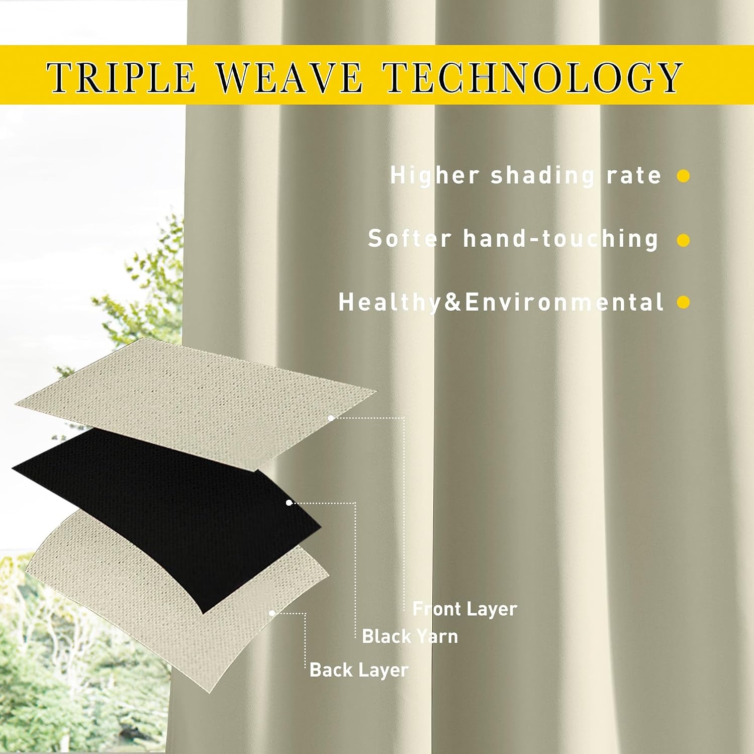 image:imageNICETOWN 2 PCs Waterproof Outdoor Curtains for Patio W52xL84 Biscotti BeigeLight Beige