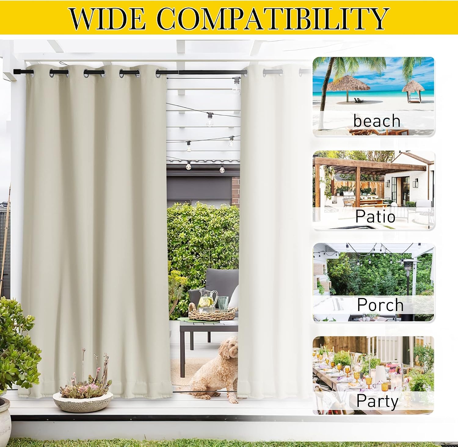 image:imageNICETOWN 2 PCs Waterproof Outdoor Curtains for Patio W52xL84 Biscotti BeigeLight Beige