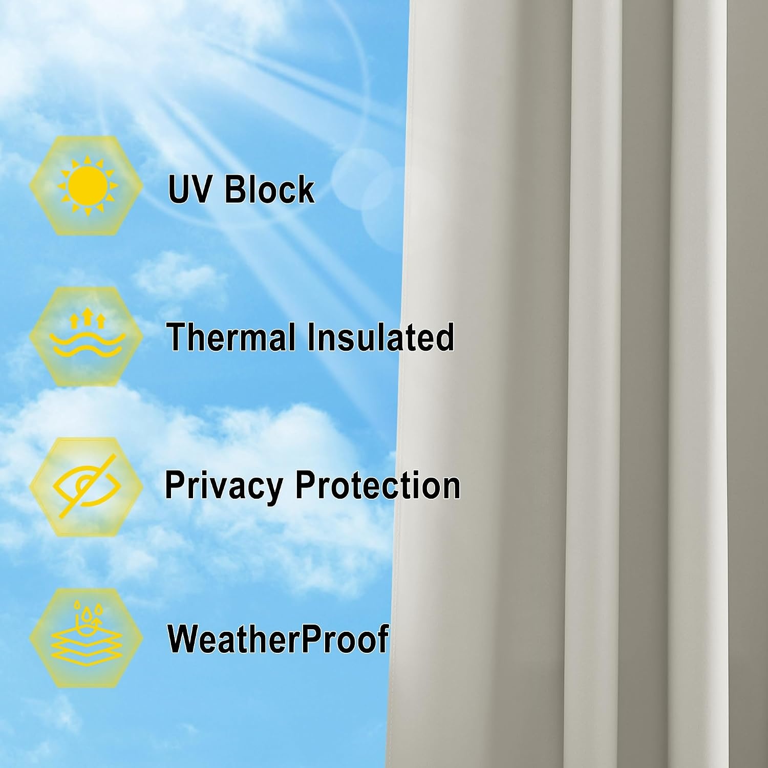 image:imageNICETOWN 2 PCs Waterproof Outdoor Curtains for Patio W52xL84 Biscotti BeigeNatural