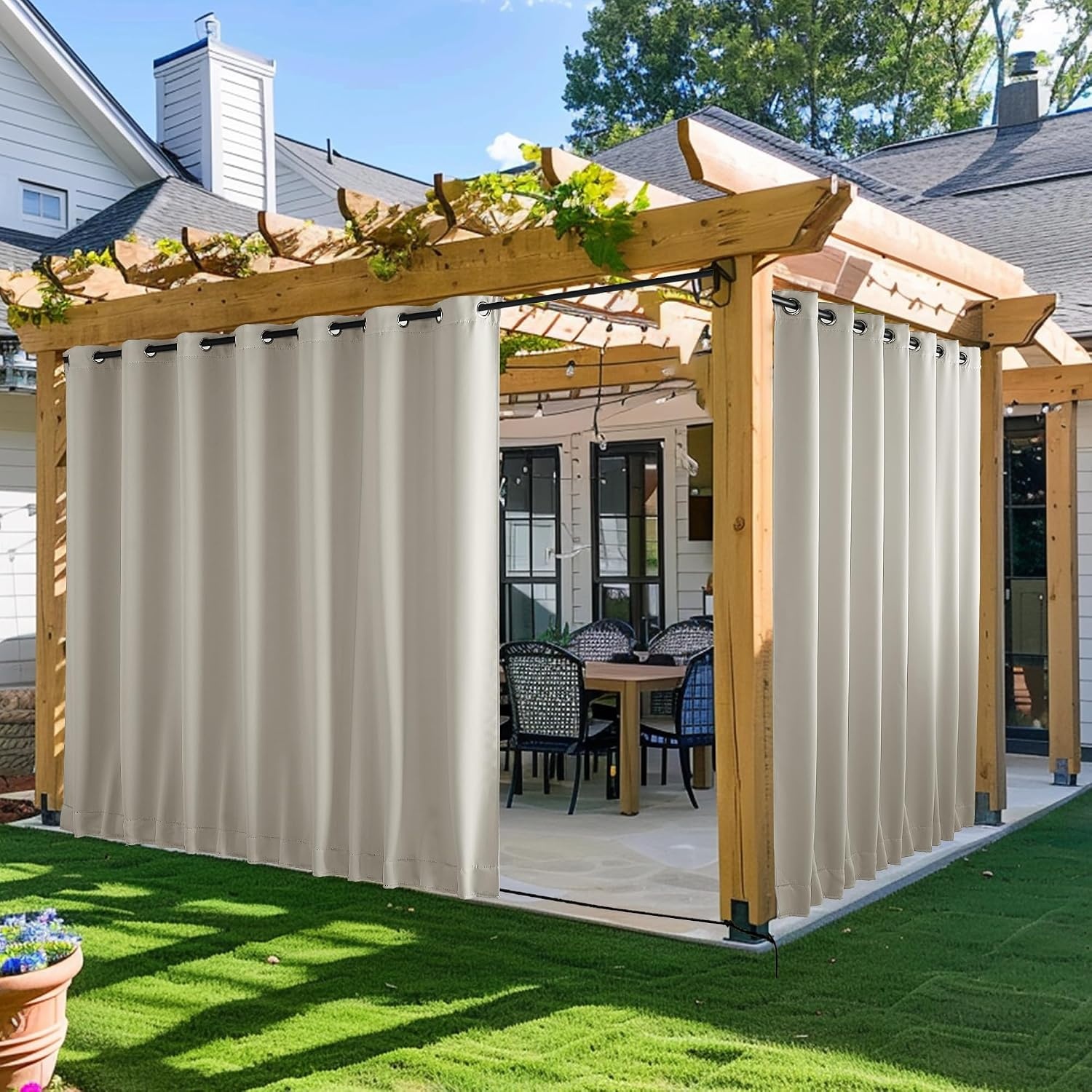 image:imageNICETOWN 2 PCs Waterproof Outdoor Curtains for Patio W52xL84 Biscotti BeigeNatural