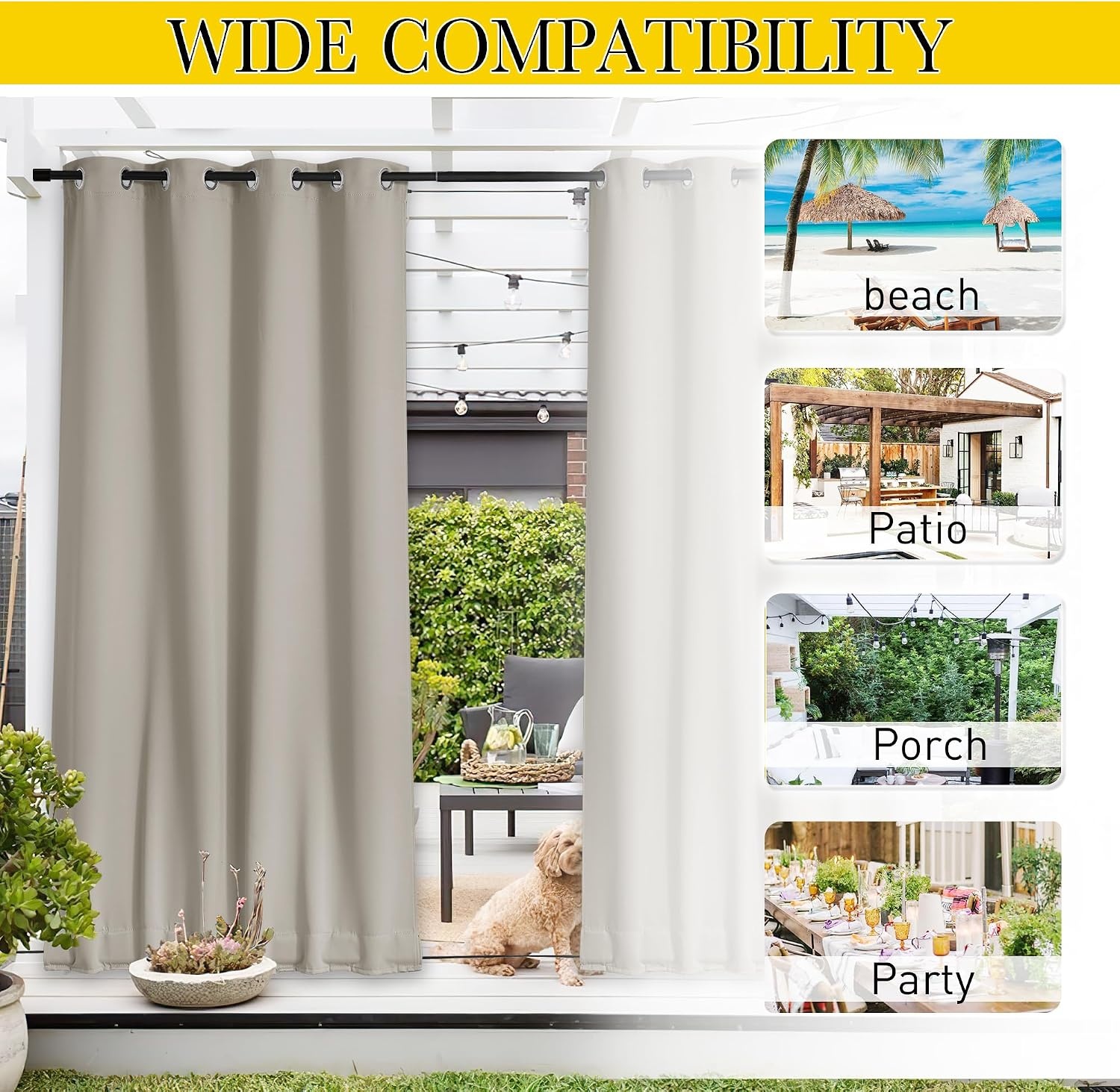 image:imageNICETOWN 2 PCs Waterproof Outdoor Curtains for Patio W52xL84 Biscotti BeigeNatural