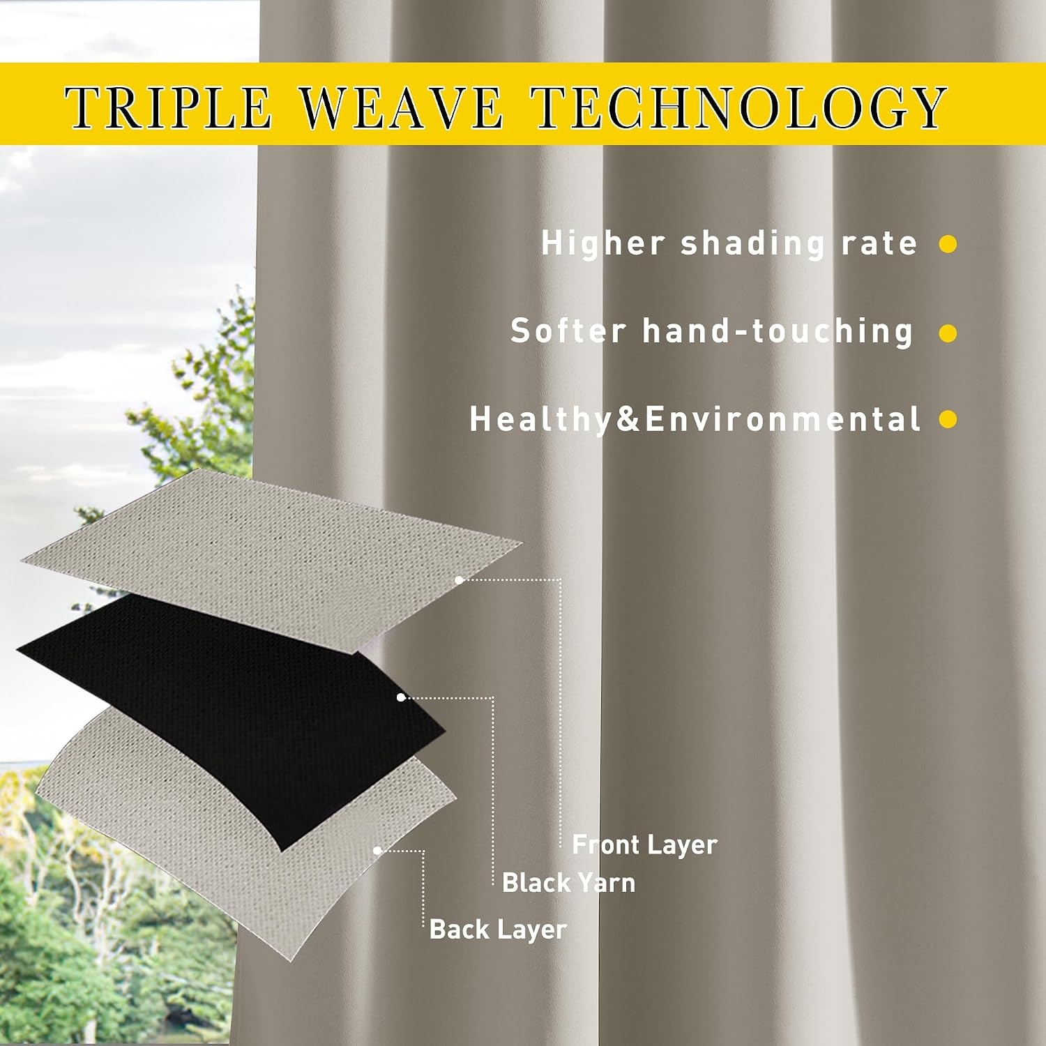 image:imageNICETOWN 2 PCs Waterproof Outdoor Curtains for Patio W52xL84 Biscotti BeigeNatural