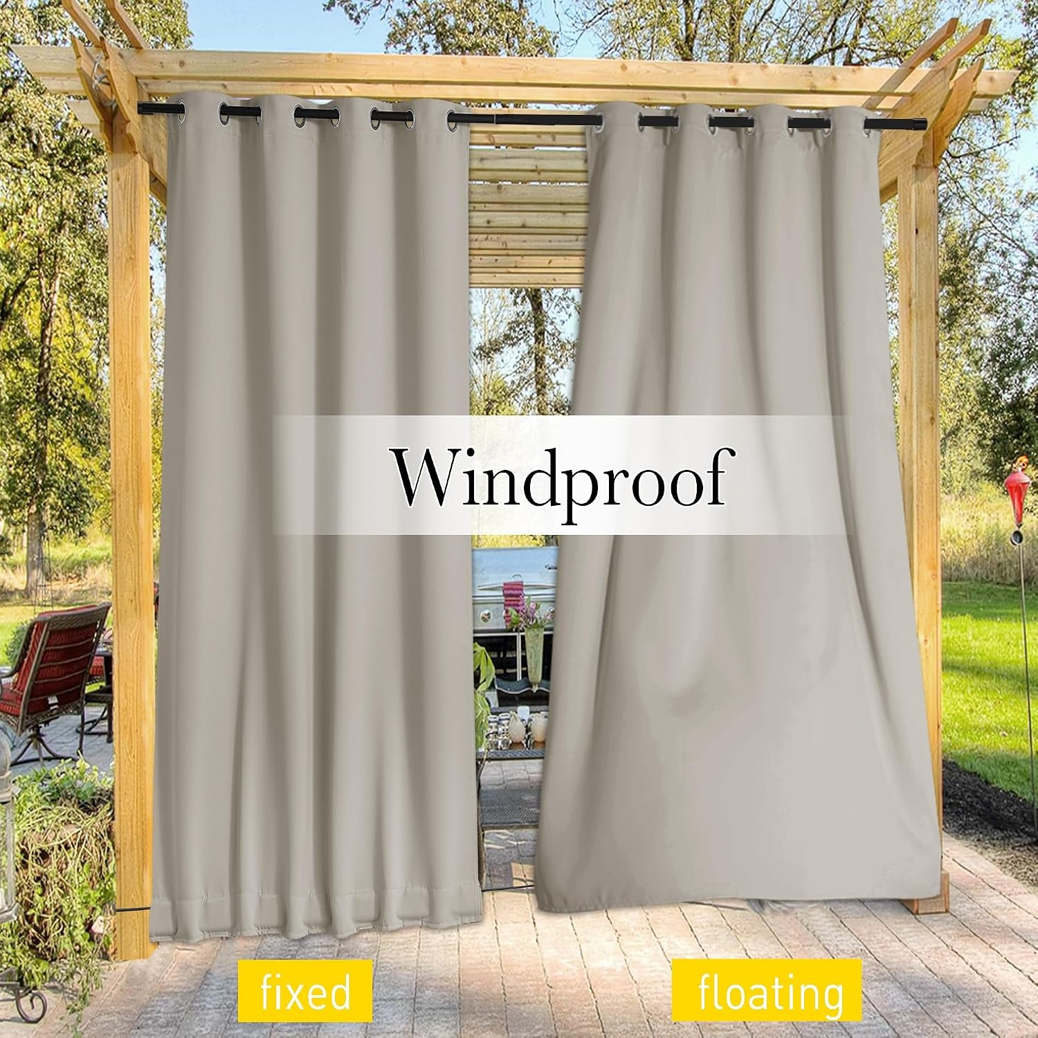 image:imageNICETOWN 2 PCs Waterproof Outdoor Curtains for Patio W52xL84 Biscotti BeigeNatural