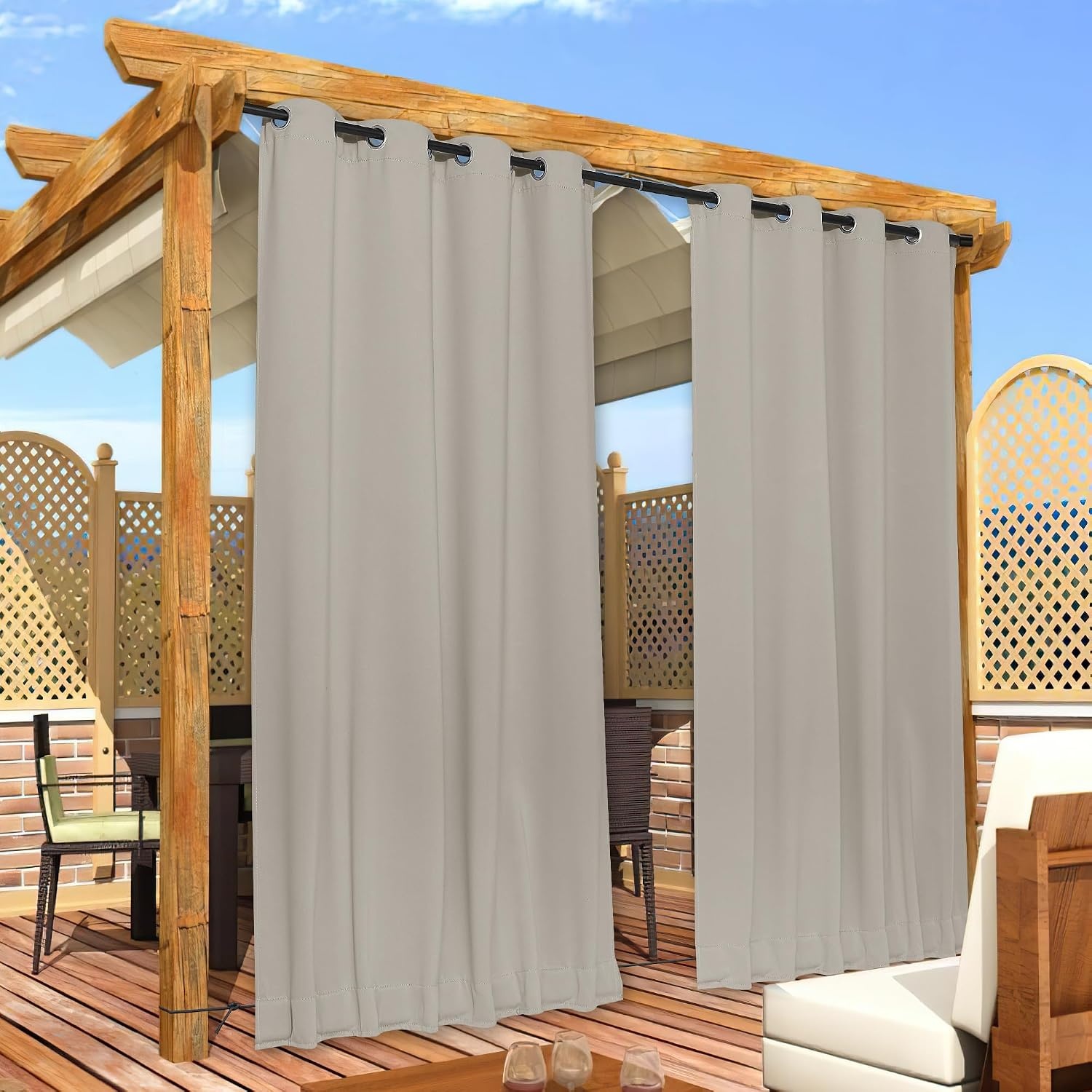 image:imageNICETOWN 2 PCs Waterproof Outdoor Curtains for Patio W52xL84 Biscotti BeigeNatural