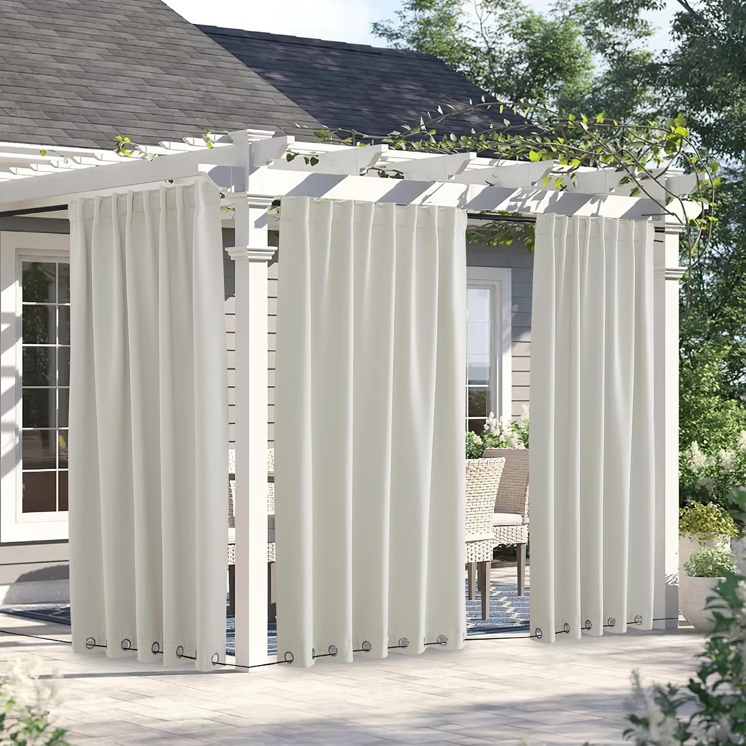 image:imageNICETOWN 2 PCs Waterproof Outdoor Curtains for Patio W52xL84 Biscotti BeigeNatural