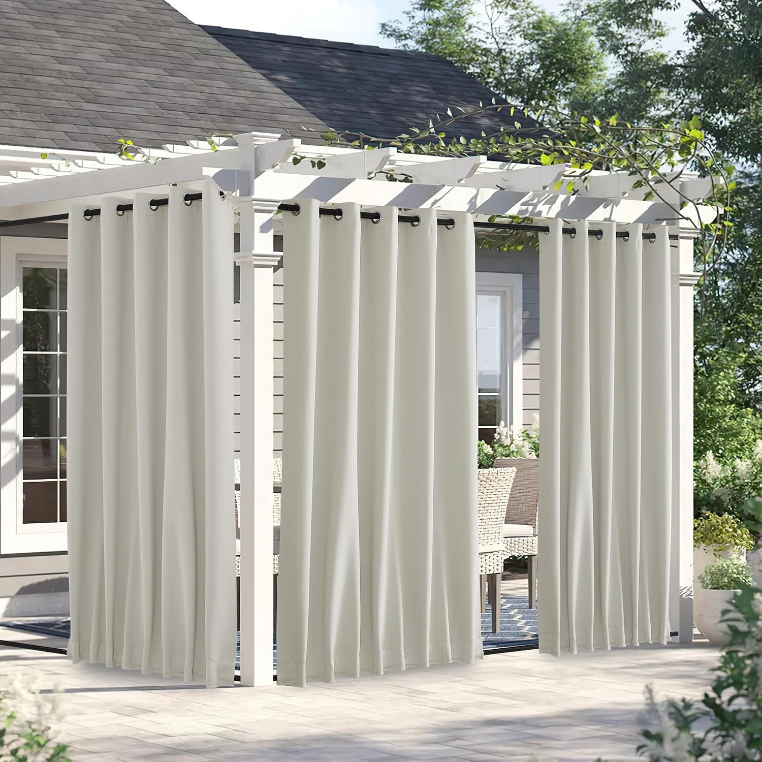 image:imageNICETOWN 2 PCs Waterproof Outdoor Curtains for Patio W52xL84 Biscotti BeigeNatural