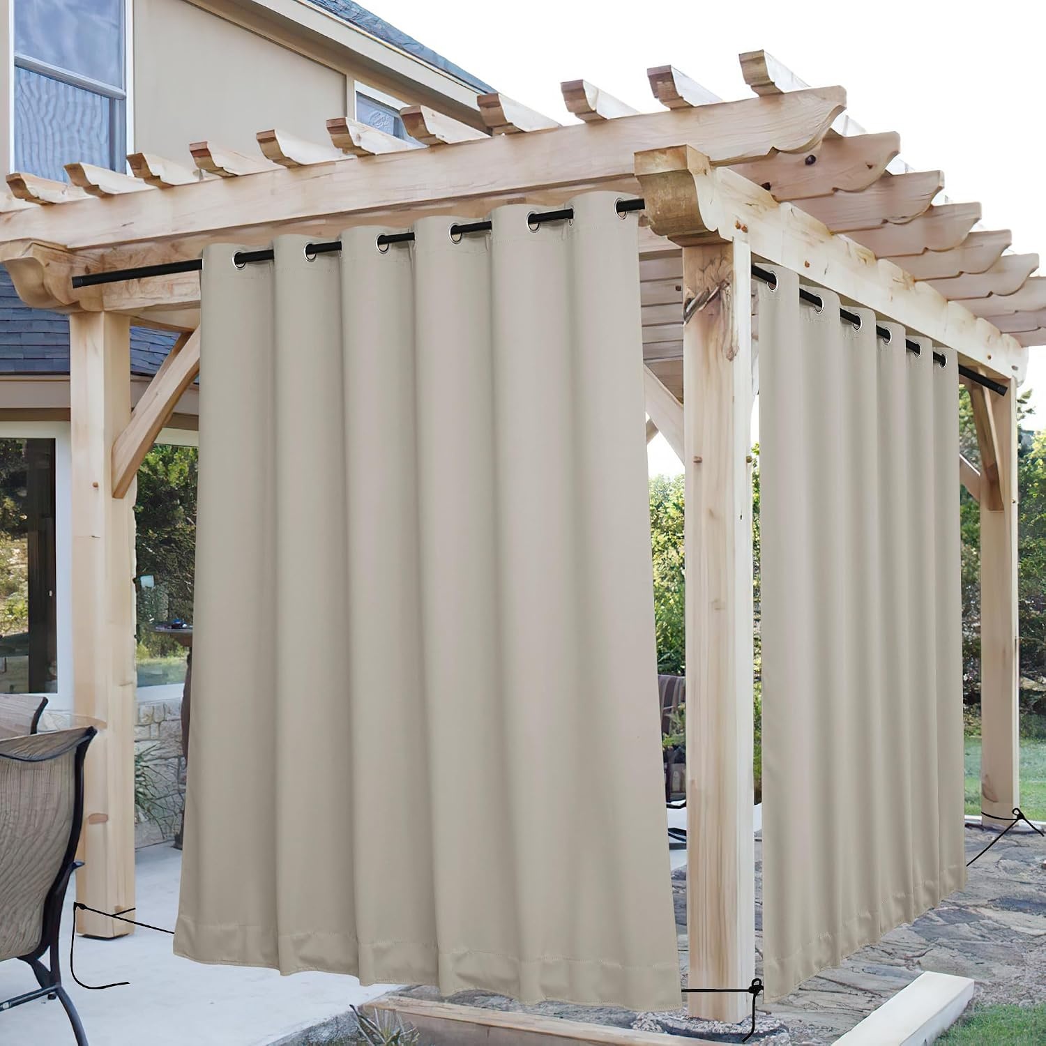 image:imageNICETOWN 2 PCs Waterproof Outdoor Curtains for Patio W52xL84 Biscotti BeigeNatural