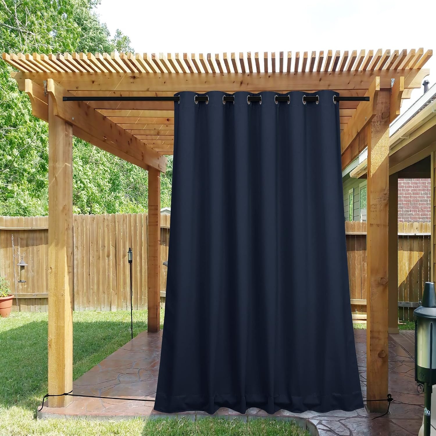 image:imageNICETOWN 2 PCs Waterproof Outdoor Curtains for Patio W52xL84 Biscotti BeigeNavy Blue