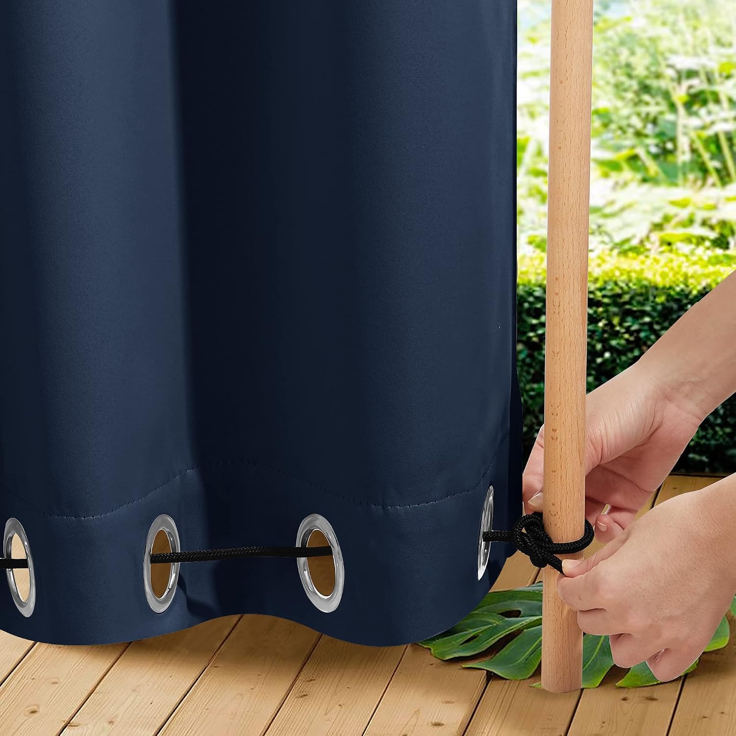 image:imageNICETOWN 2 PCs Waterproof Outdoor Curtains for Patio W52xL84 Biscotti BeigeNavy Blue
