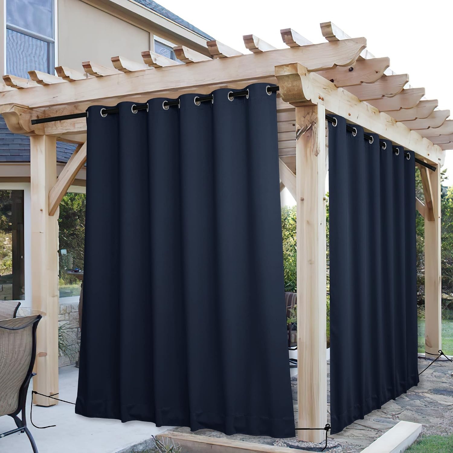 image:imageNICETOWN 2 PCs Waterproof Outdoor Curtains for Patio W52xL84 Biscotti BeigeNavy Blue