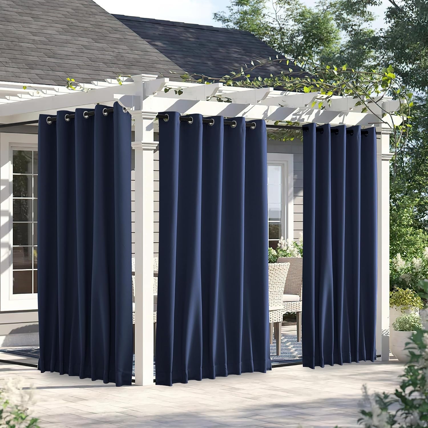 image:imageNICETOWN 2 PCs Waterproof Outdoor Curtains for Patio W52xL84 Biscotti BeigeNavy Blue