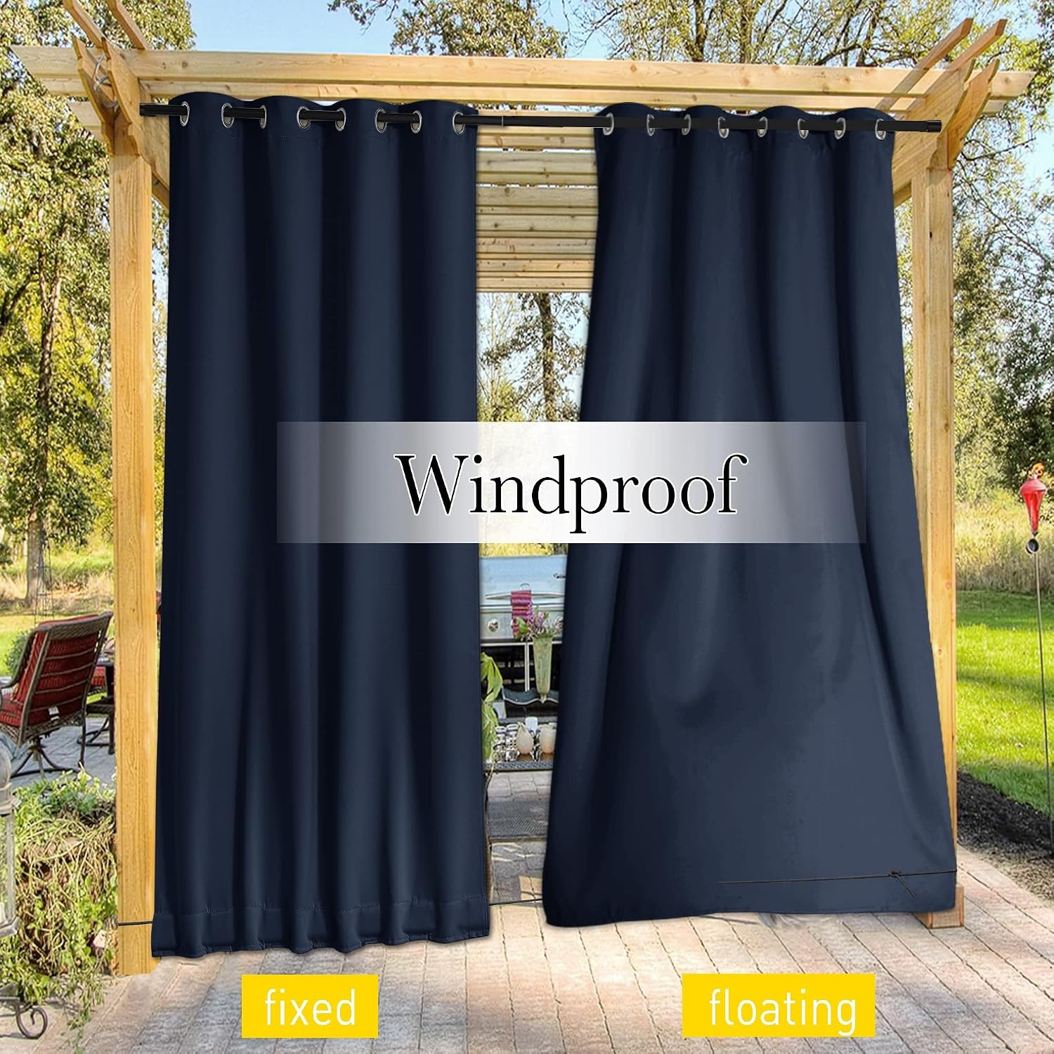 image:imageNICETOWN 2 PCs Waterproof Outdoor Curtains for Patio W52xL84 Biscotti BeigeNavy Blue