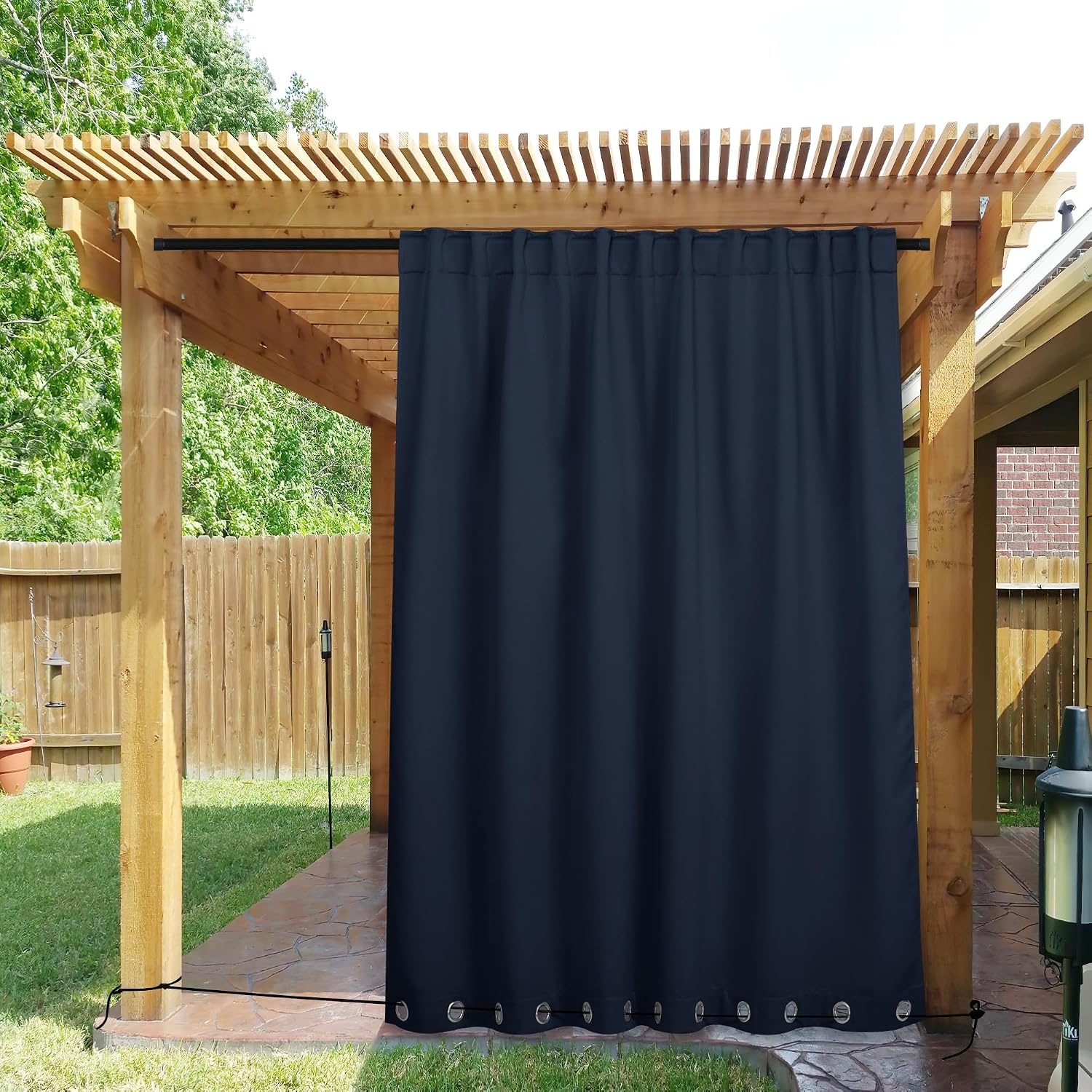 image:imageNICETOWN 2 PCs Waterproof Outdoor Curtains for Patio W52xL84 Biscotti BeigeNavy Blue