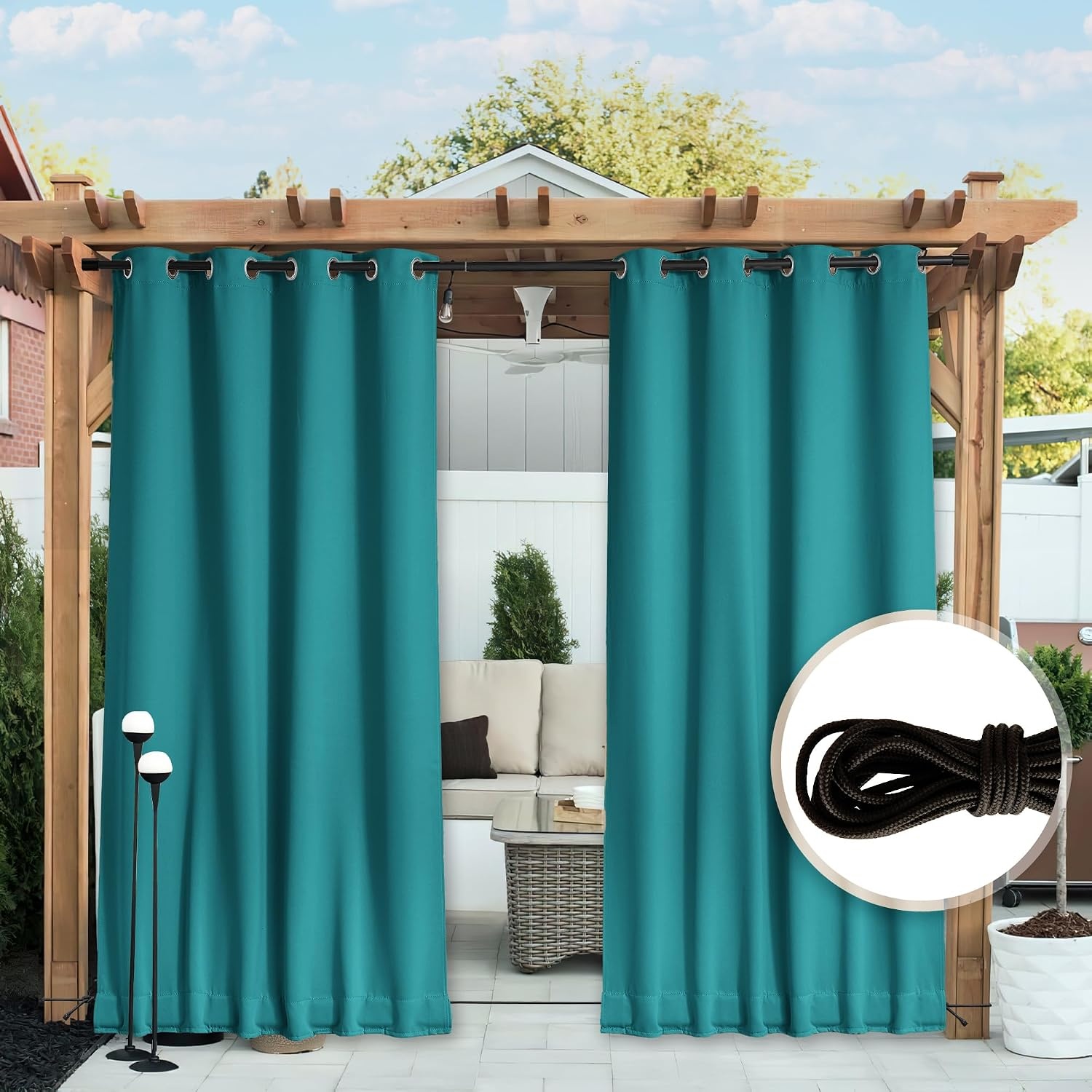 image:imageNICETOWN 2 PCs Waterproof Outdoor Curtains for Patio W52xL84 Biscotti BeigePeacock Teal