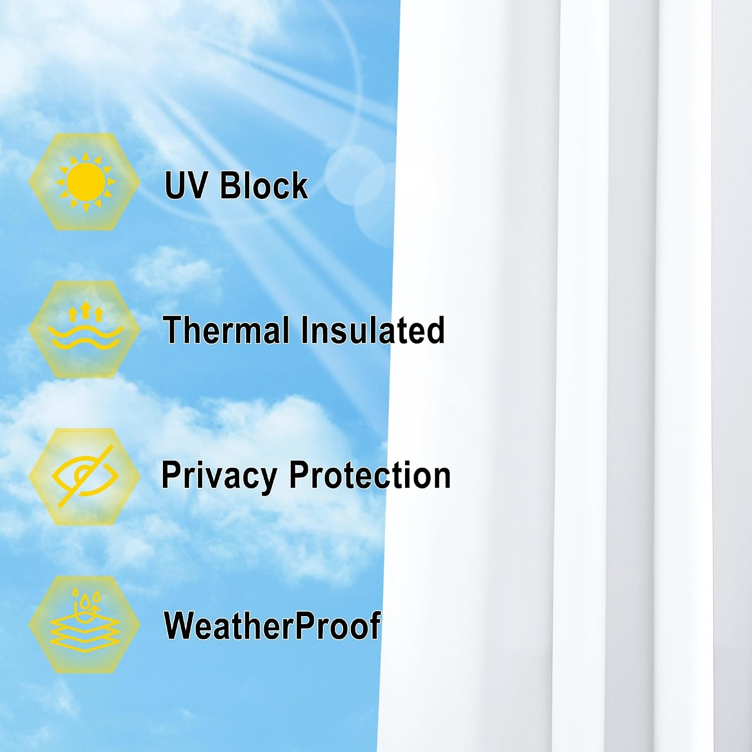 image:imageNICETOWN 2 PCs Waterproof Outdoor Curtains for Patio W52xL84 Biscotti BeigePure White