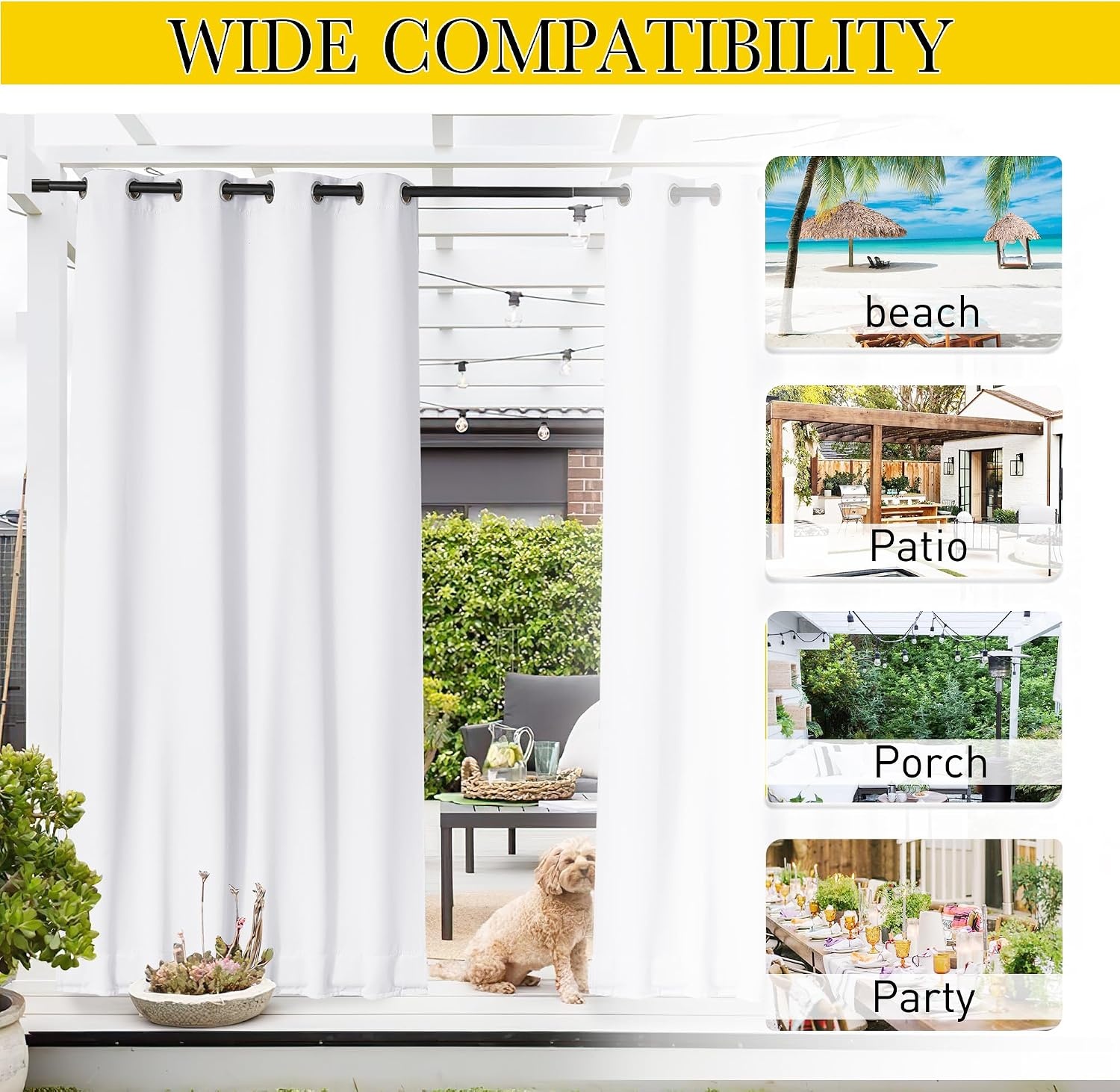 image:imageNICETOWN 2 PCs Waterproof Outdoor Curtains for Patio W52xL84 Biscotti BeigePure White