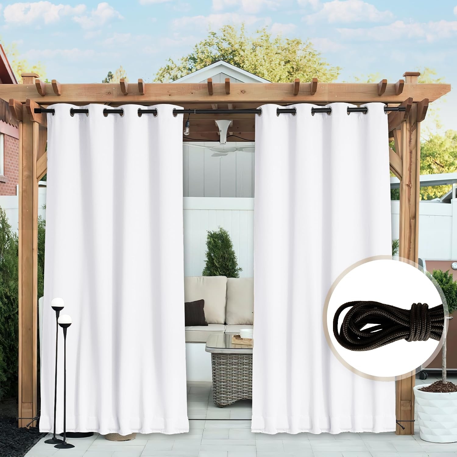 image:imageNICETOWN 2 PCs Waterproof Outdoor Curtains for Patio W52xL84 Biscotti BeigePure White