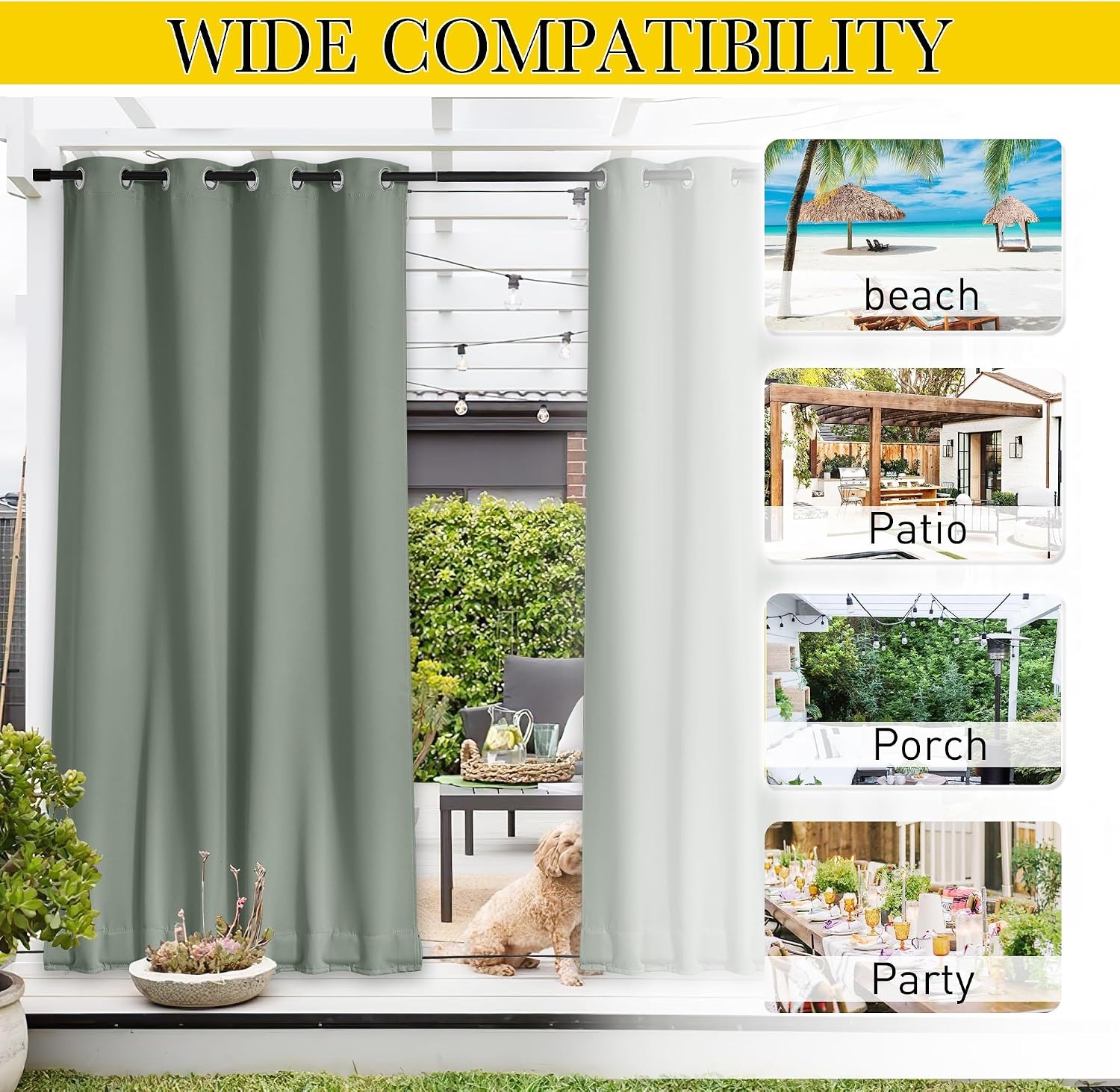 image:imageNICETOWN 2 PCs Waterproof Outdoor Curtains for Patio W52xL84 Biscotti BeigeSage Green