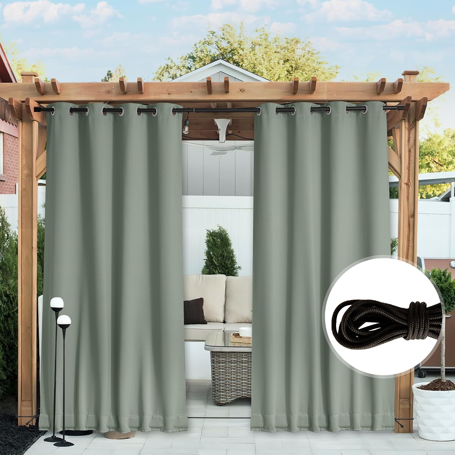 image:imageNICETOWN 2 PCs Waterproof Outdoor Curtains for Patio W52xL84 Biscotti BeigeSage Green