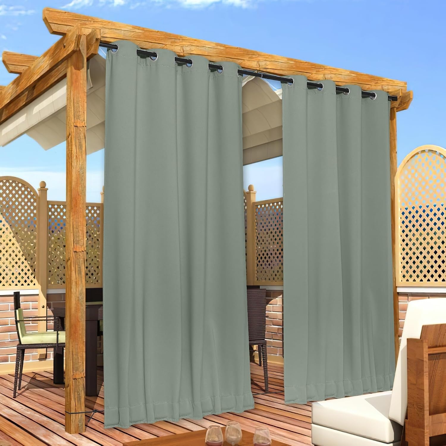 image:imageNICETOWN 2 PCs Waterproof Outdoor Curtains for Patio W52xL84 Biscotti BeigeSage Green