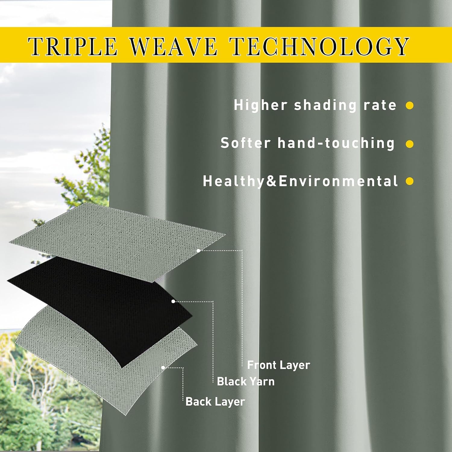 image:imageNICETOWN 2 PCs Waterproof Outdoor Curtains for Patio W52xL84 Biscotti BeigeSage Green