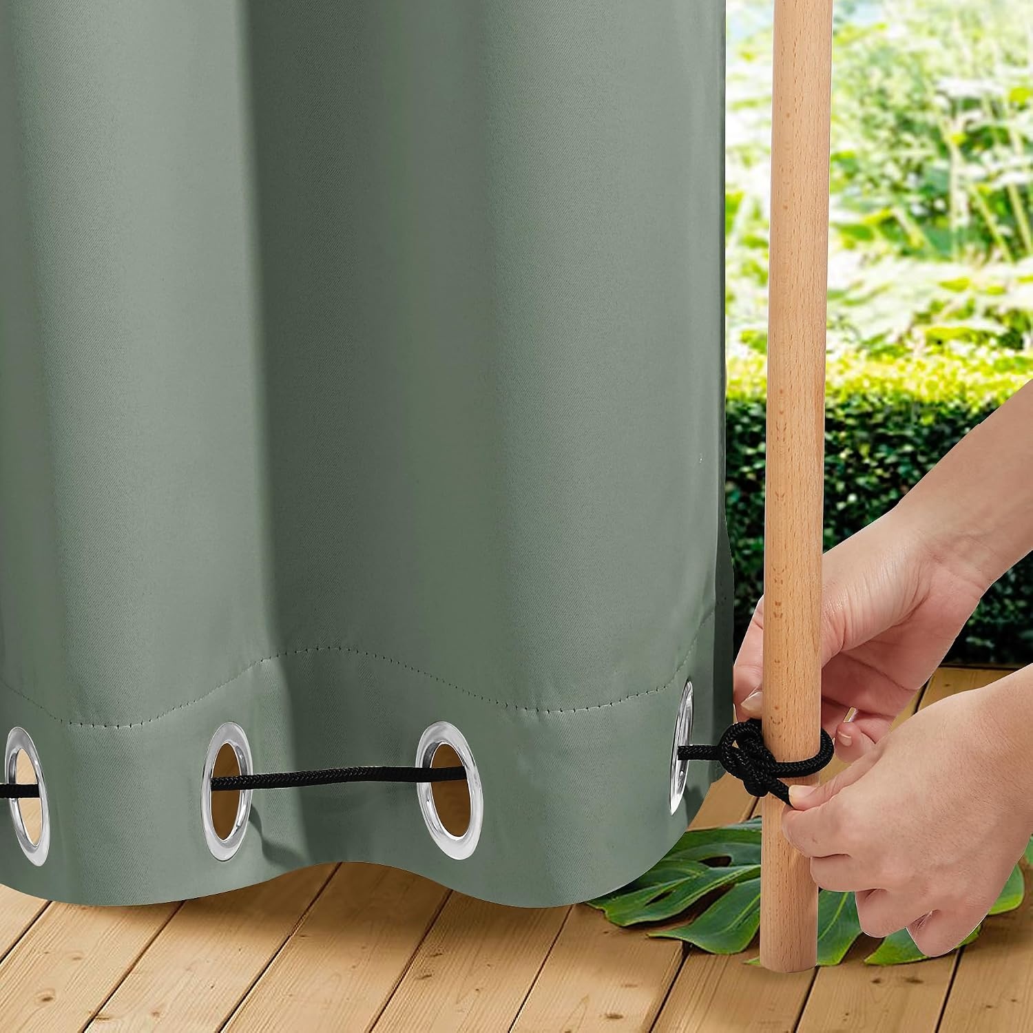 image:imageNICETOWN 2 PCs Waterproof Outdoor Curtains for Patio W52xL84 Biscotti BeigeSage Green