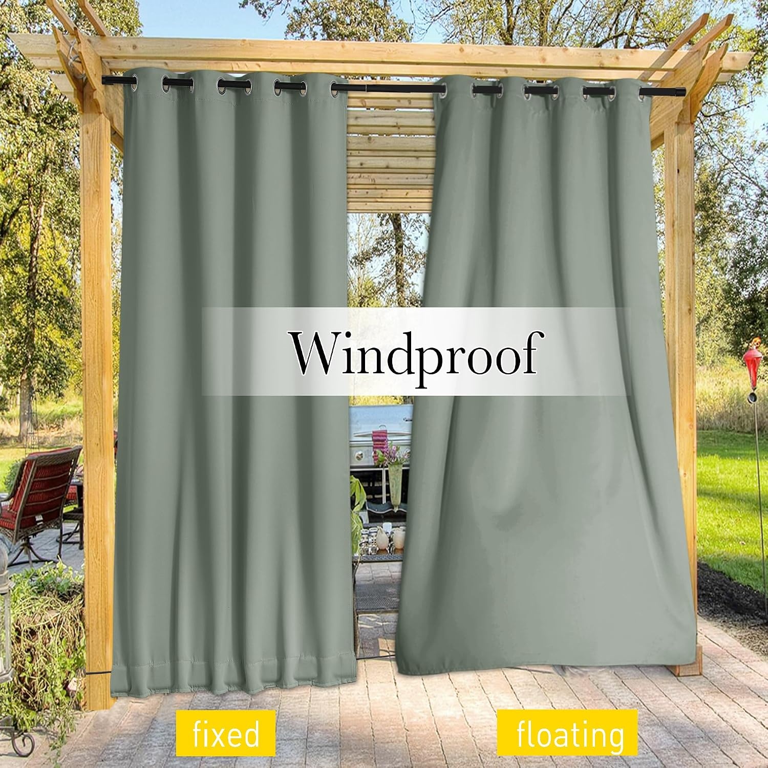 image:imageNICETOWN 2 PCs Waterproof Outdoor Curtains for Patio W52xL84 Biscotti BeigeSage Green