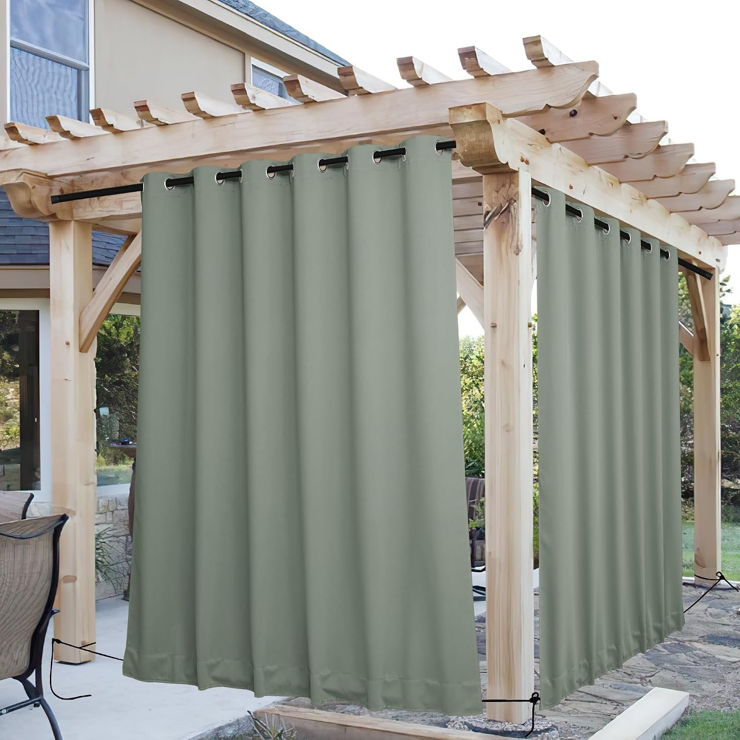 image:imageNICETOWN 2 PCs Waterproof Outdoor Curtains for Patio W52xL84 Biscotti BeigeSage Green