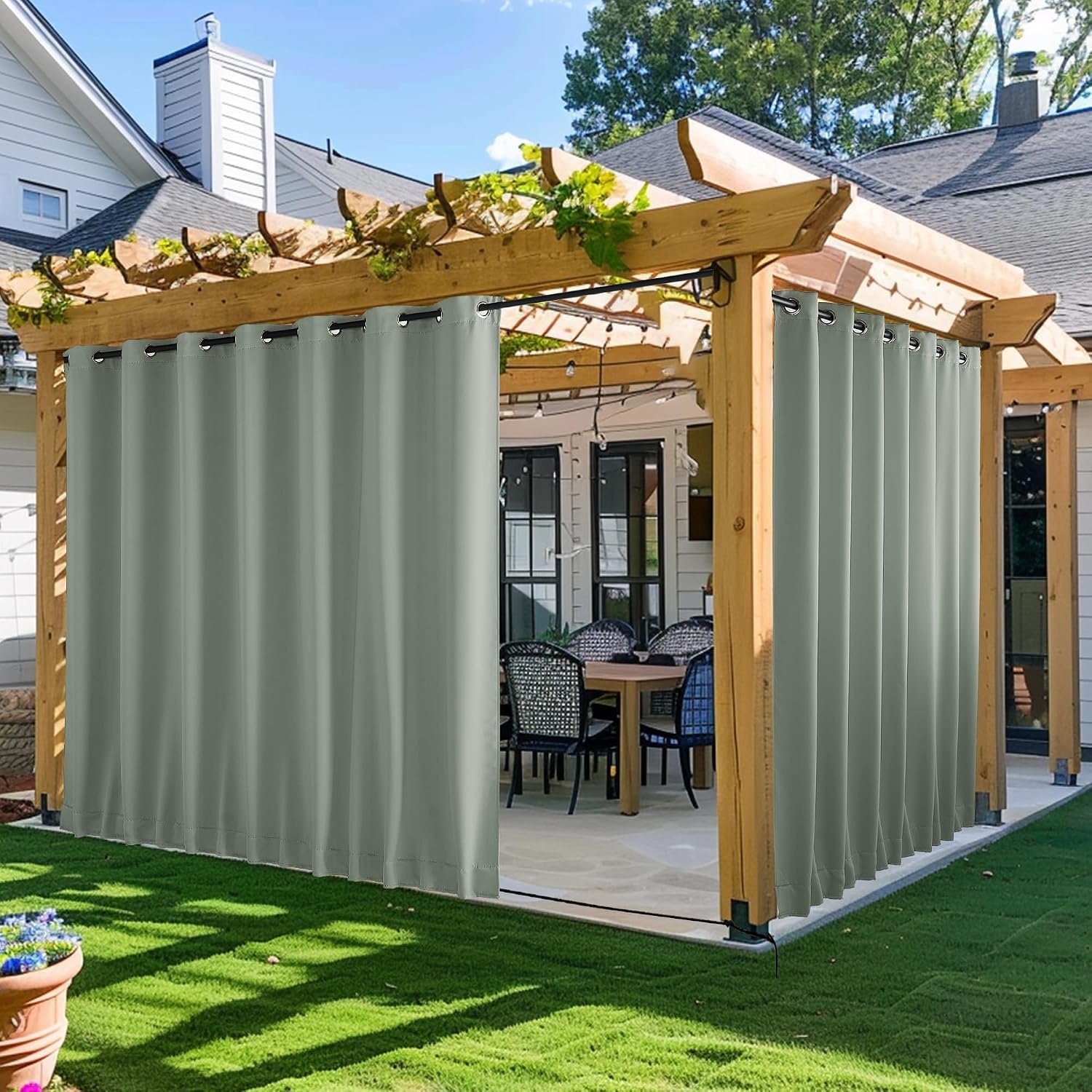 image:imageNICETOWN 2 PCs Waterproof Outdoor Curtains for Patio W52xL84 Biscotti BeigeSage Green
