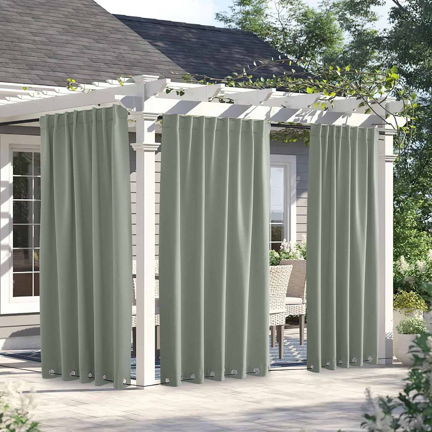 image:imageNICETOWN 2 PCs Waterproof Outdoor Curtains for Patio W52xL84 Biscotti BeigeSage Green