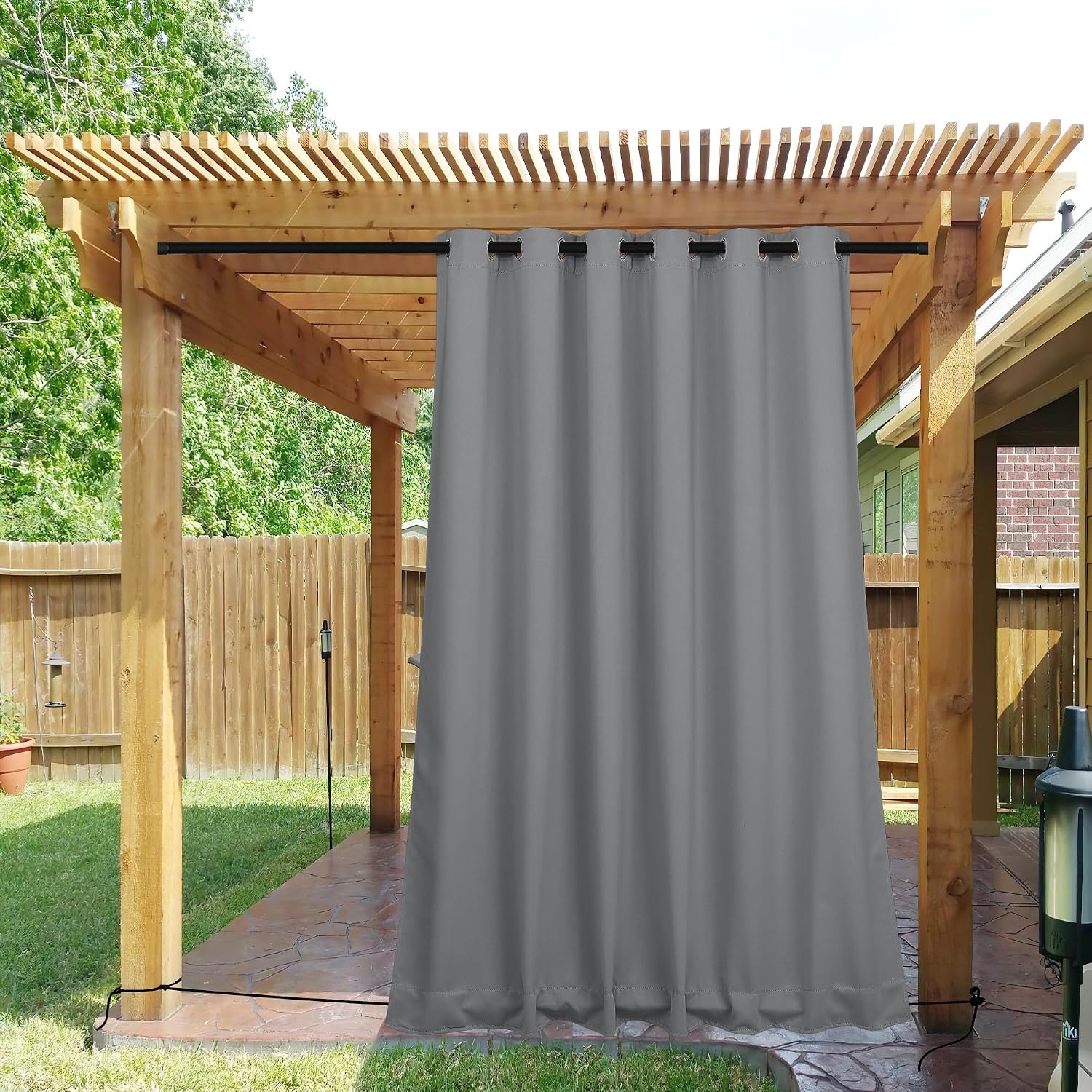image:imageNICETOWN 2 PCs Waterproof Outdoor Curtains for Patio W52xL84 Biscotti BeigeSilver Grey