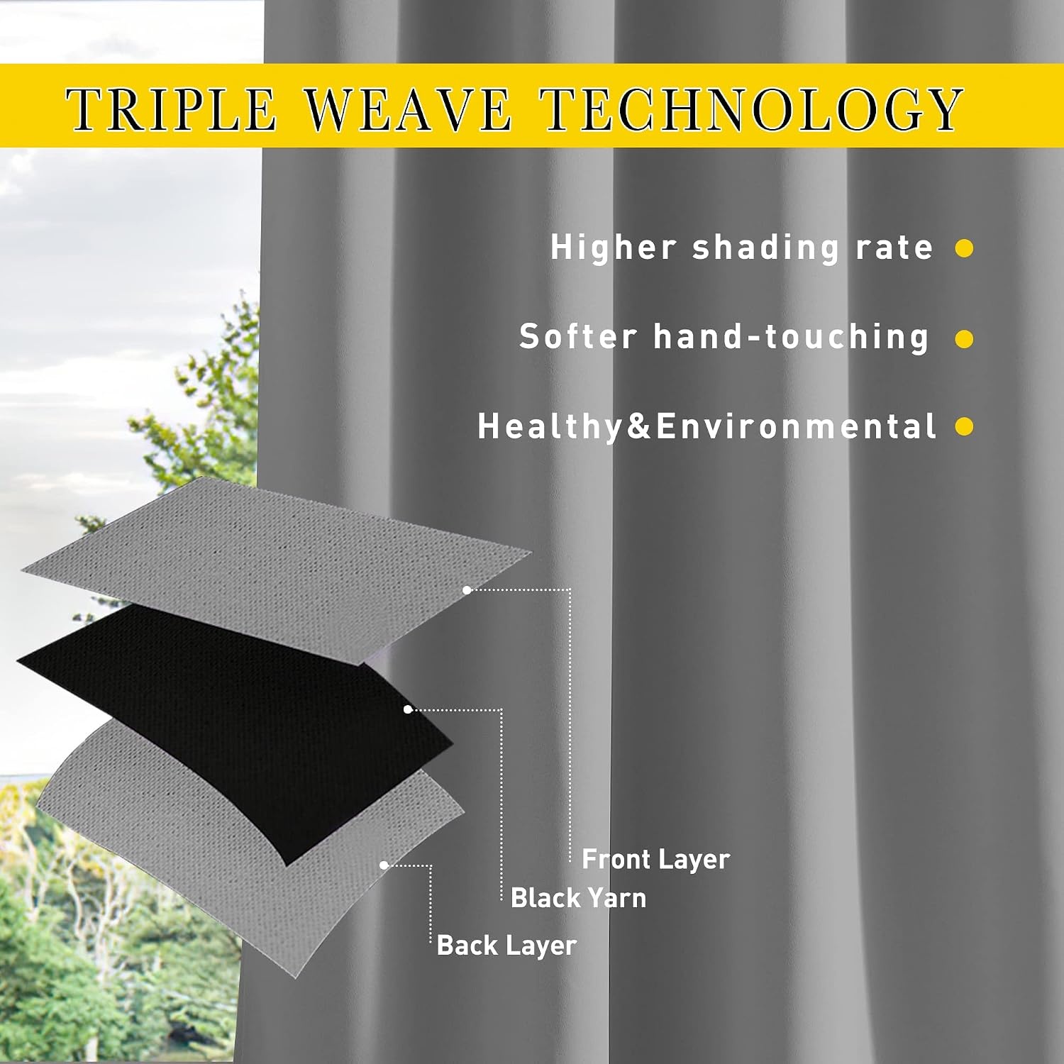 image:imageNICETOWN 2 PCs Waterproof Outdoor Curtains for Patio W52xL84 Biscotti BeigeSilver Grey