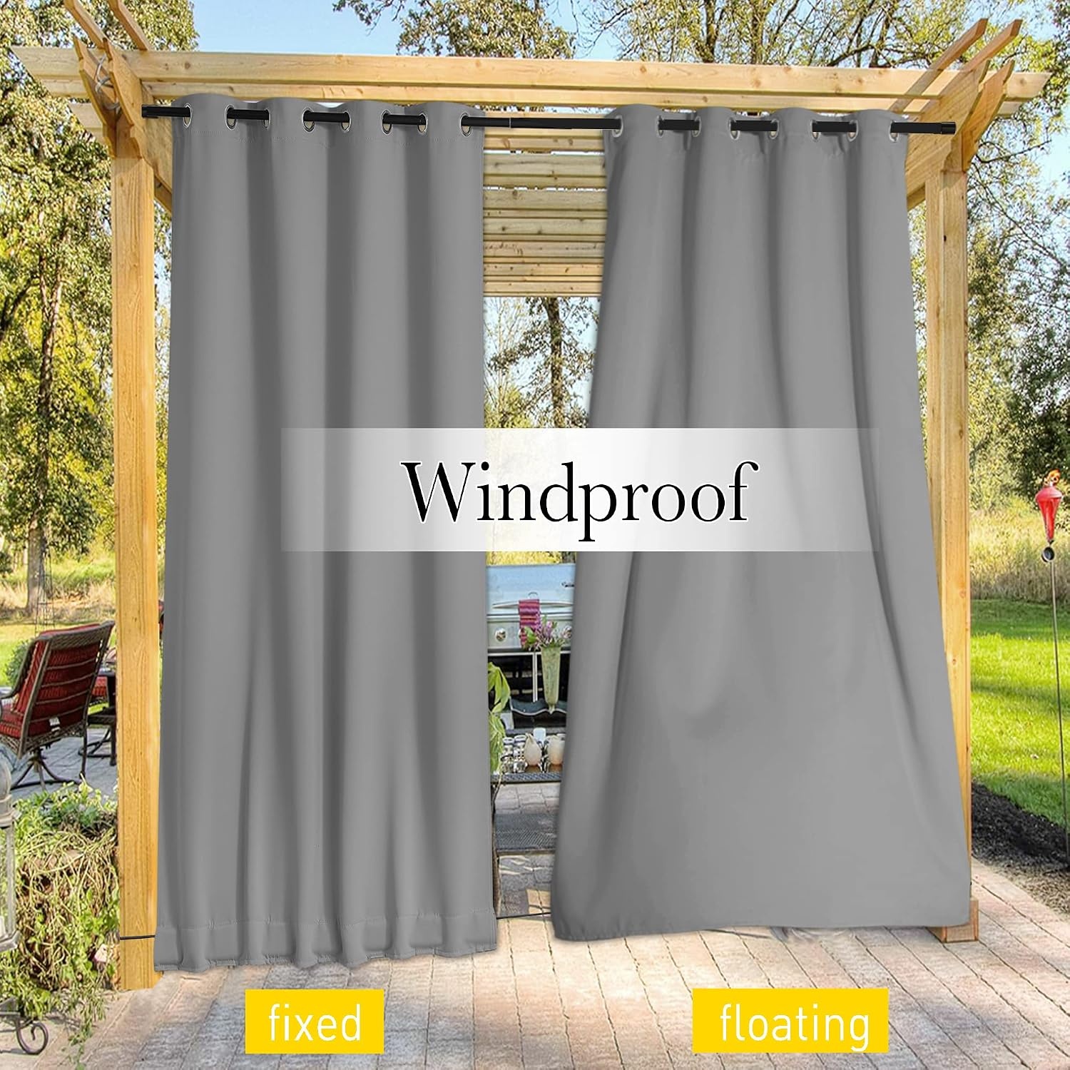image:imageNICETOWN 2 PCs Waterproof Outdoor Curtains for Patio W52xL84 Biscotti BeigeSilver Grey