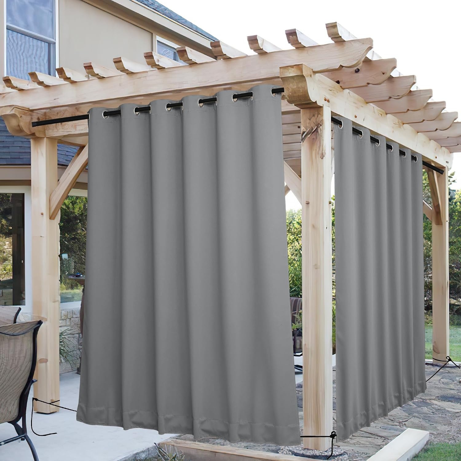image:imageNICETOWN 2 PCs Waterproof Outdoor Curtains for Patio W52xL84 Biscotti BeigeSilver Grey