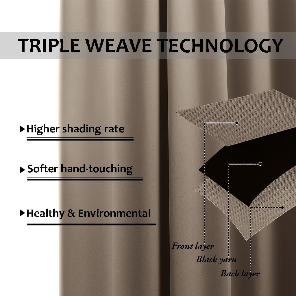 image:imageNICETOWN 2 PCs Waterproof Outdoor Curtains for Patio W52xL84 Biscotti BeigeSoft Brown