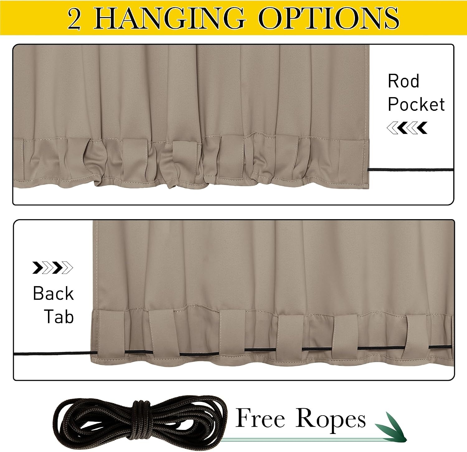 image:imageNICETOWN 2 PCs Waterproof Outdoor Curtains for Patio W52xL84 Biscotti BeigeSoft Brown