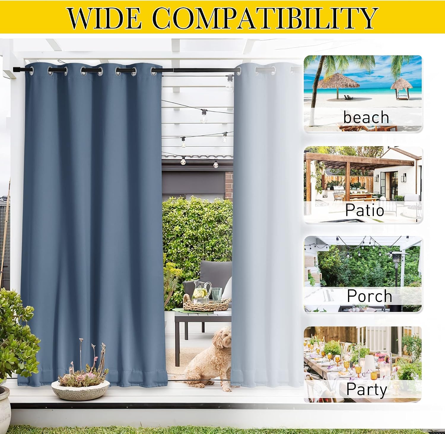 image:imageNICETOWN 2 PCs Waterproof Outdoor Curtains for Patio W52xL84 Biscotti BeigeStone Blue