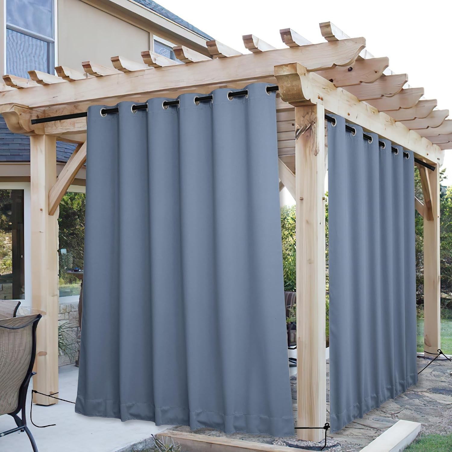 image:imageNICETOWN 2 PCs Waterproof Outdoor Curtains for Patio W52xL84 Biscotti BeigeStone Blue